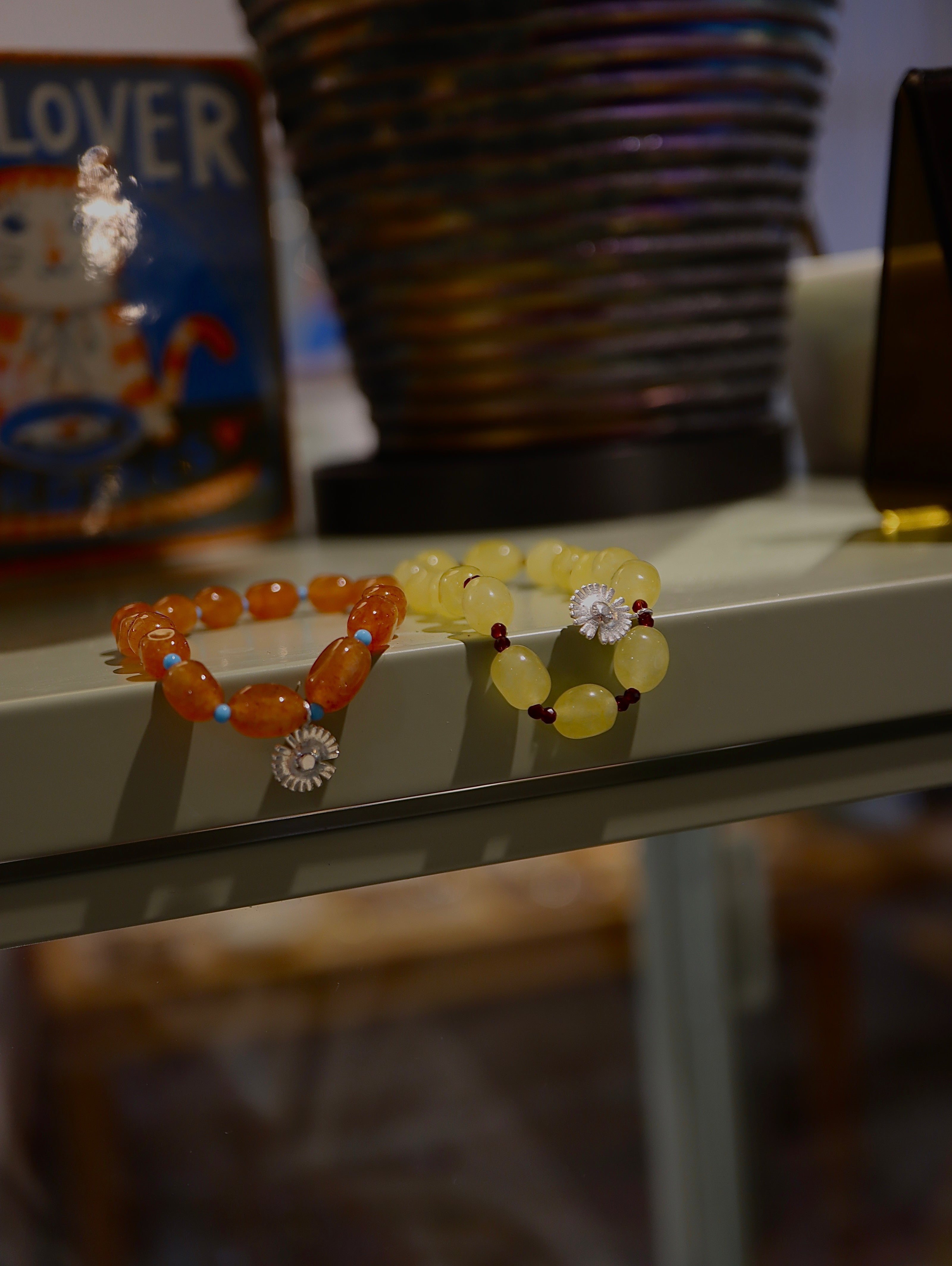 Dyed jade & Daisy silver925 beaded bracelet