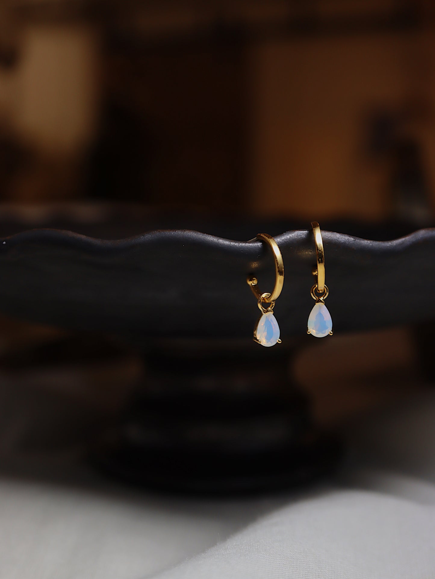 Brass drop teardrop opal earrings