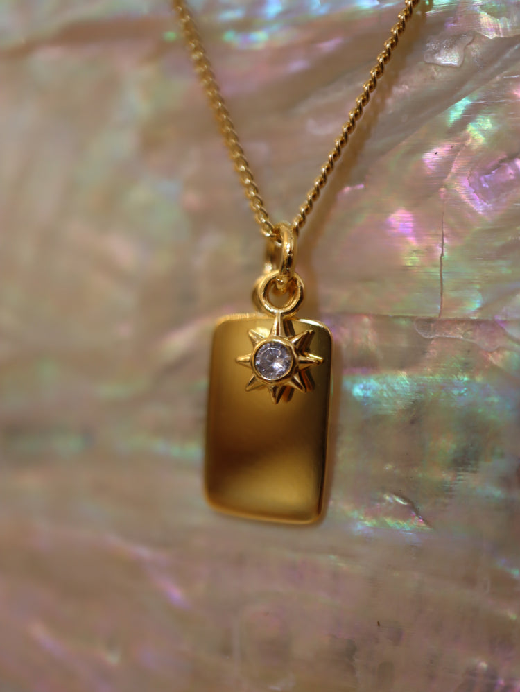 Celestial Rectangle With Sun Pendant 925 silver Necklace