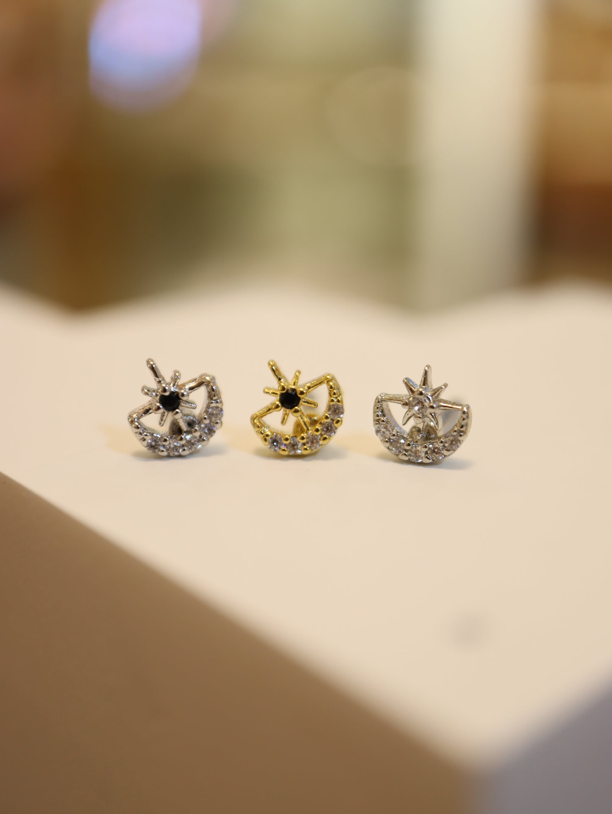 Crescent sparkle cz piercing surgical steel