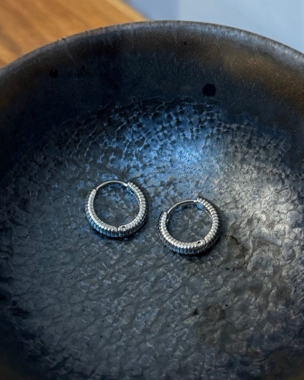 Striped hinged hoop stainless steel earrings