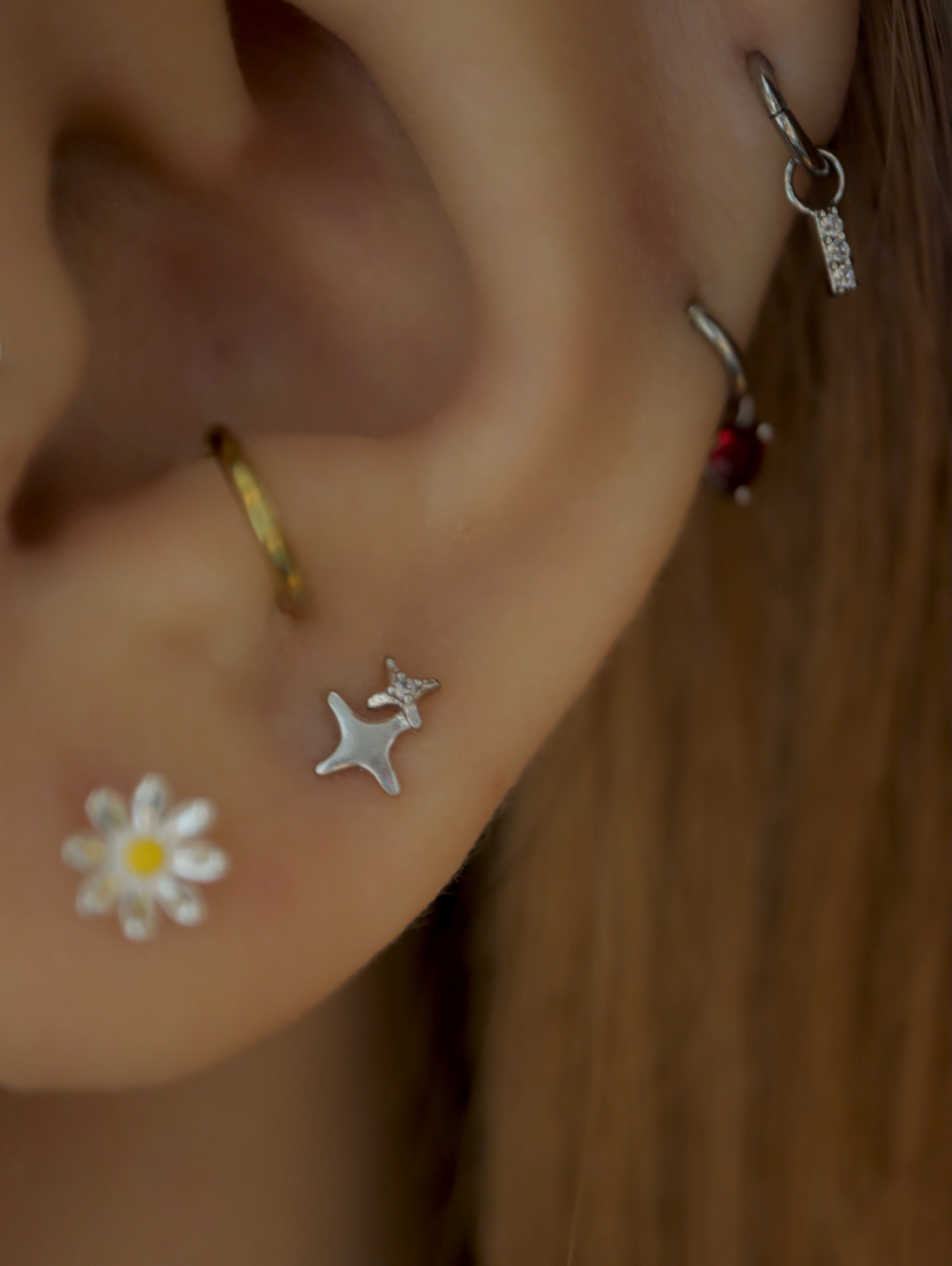 Double star 925 silver piercing stud
