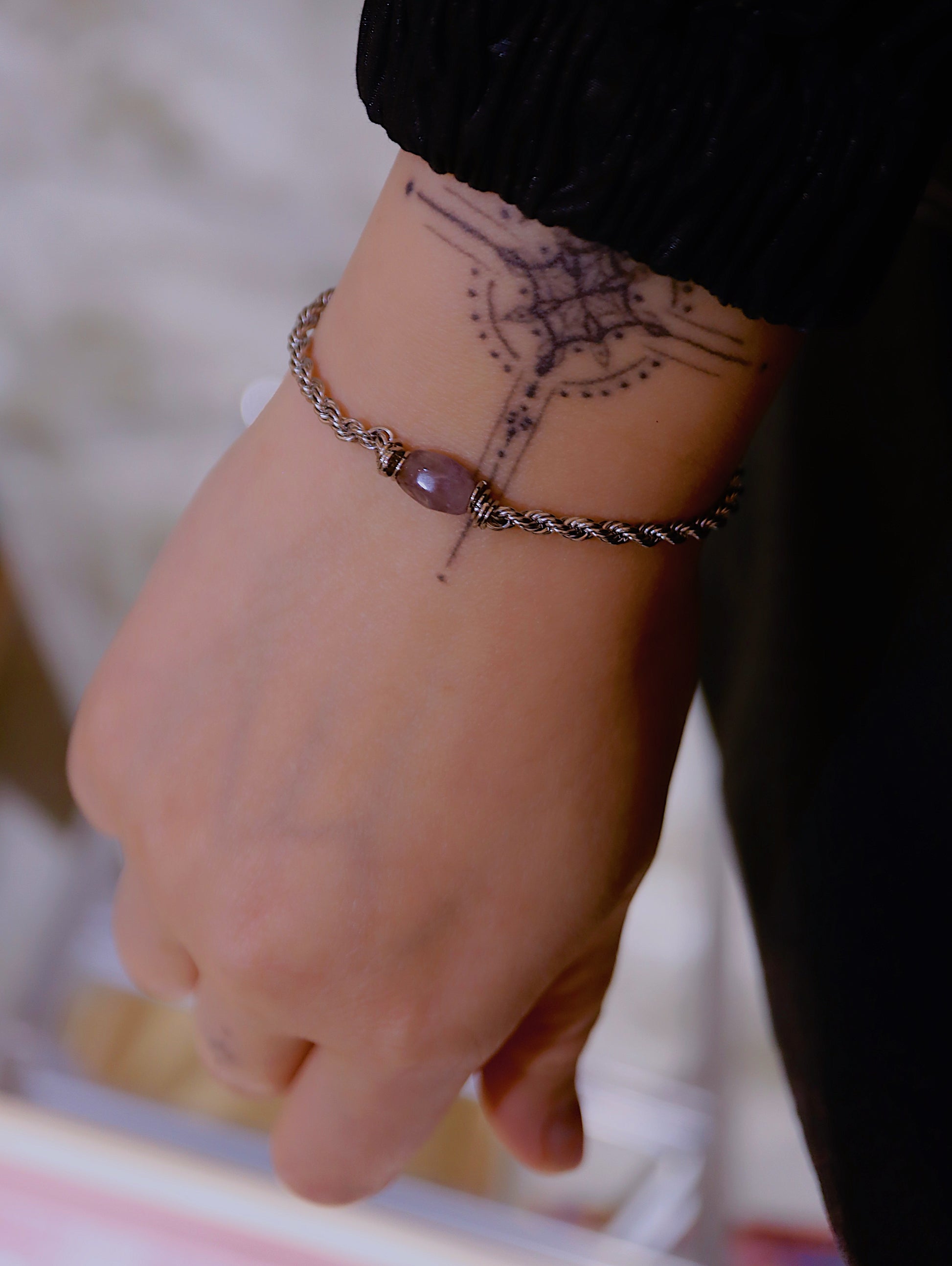 Amethyst Rope Chain Stainless Steel Bracelet