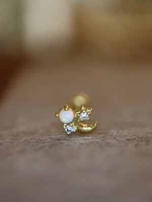 Sparkle in opal star & crescent s925 piercing stud