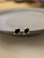 Oval black stud surgical steel piercing earring (1pc)
