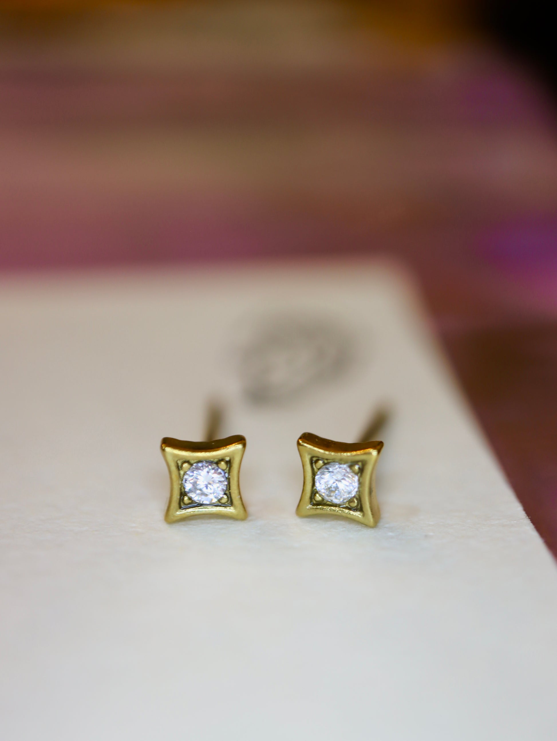Rhombus Bezel Stud Earrings