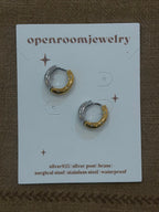 Two tone stud cz stainless steel earrings