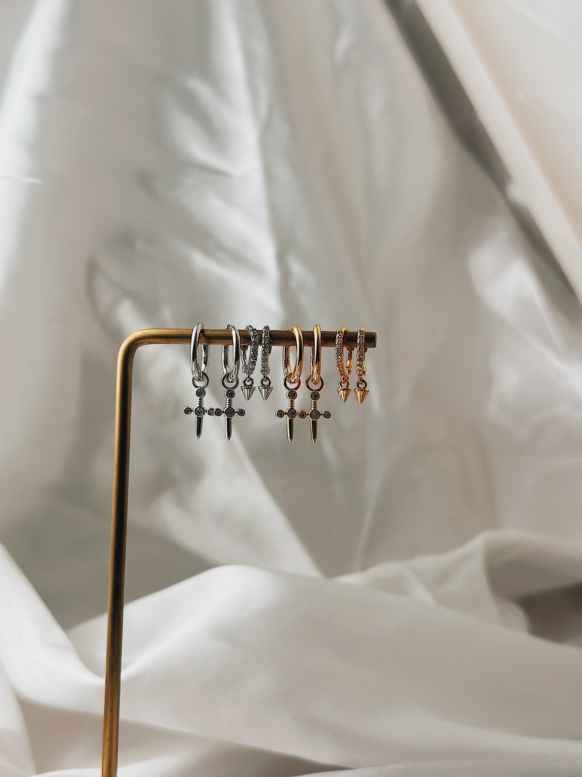 Silver925 huggie drop cone earrings
