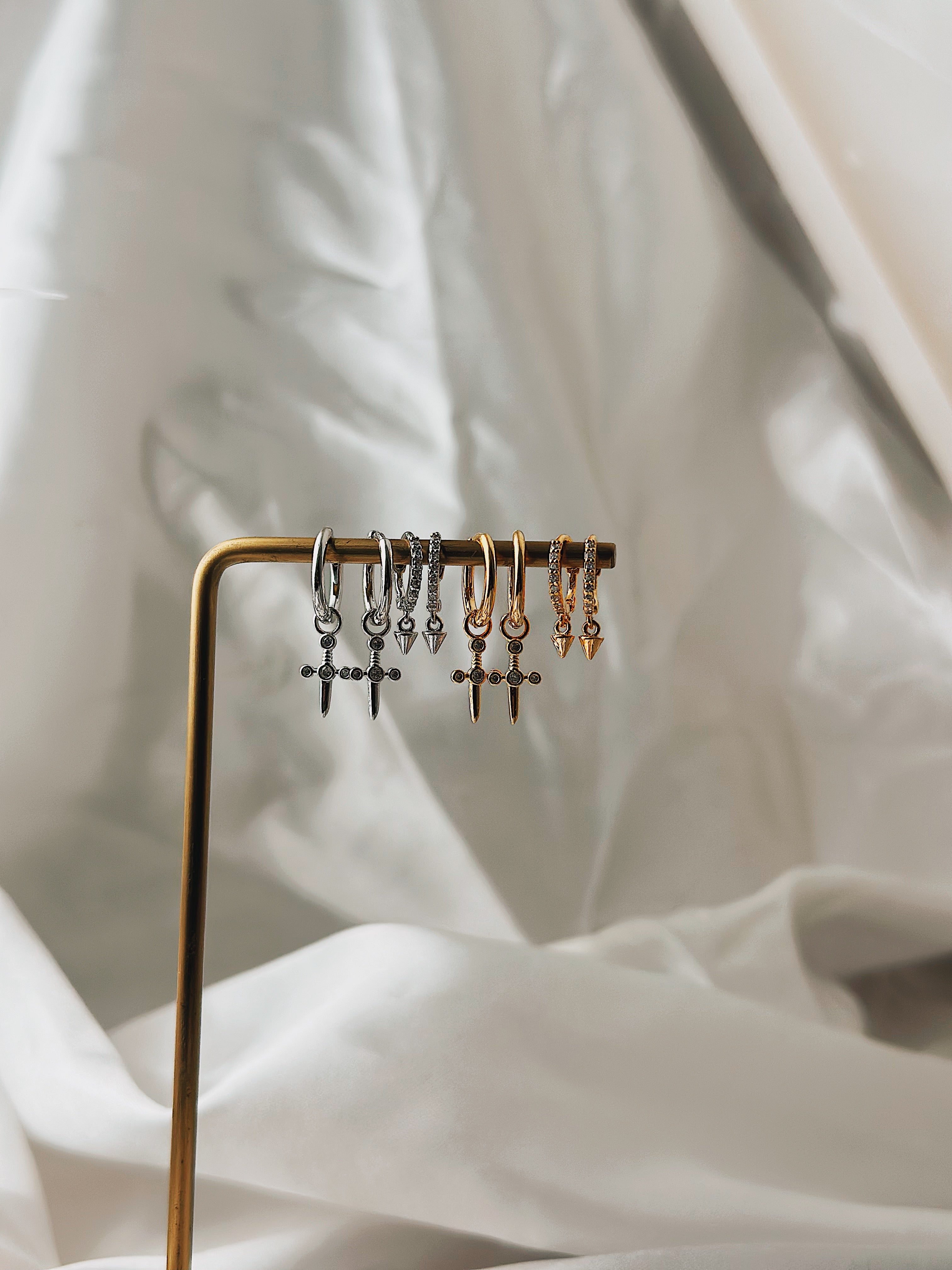 Silver925 huggie drop cone earrings