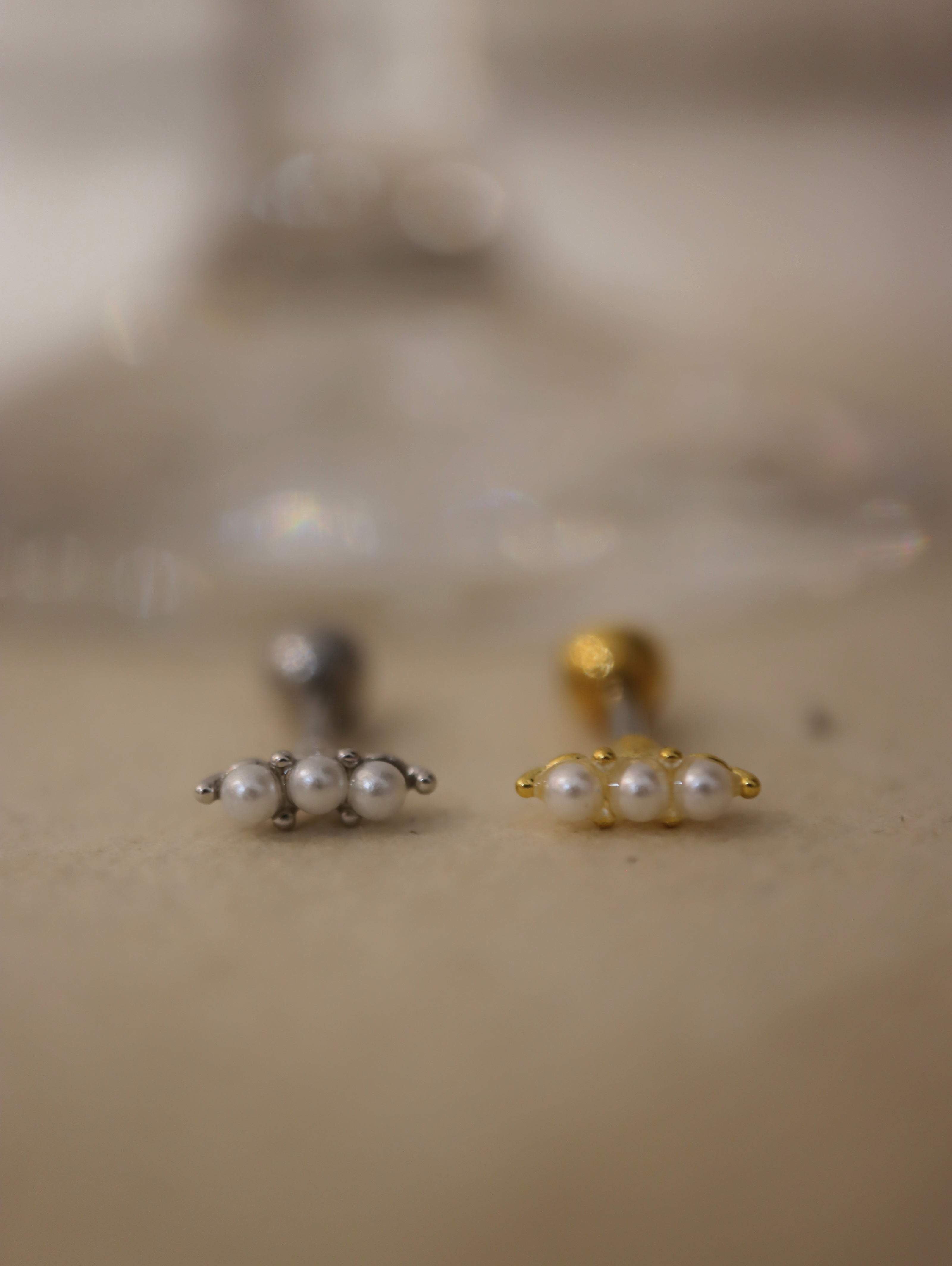 Pearl trinity bar stud piercing stud earring (1pc)