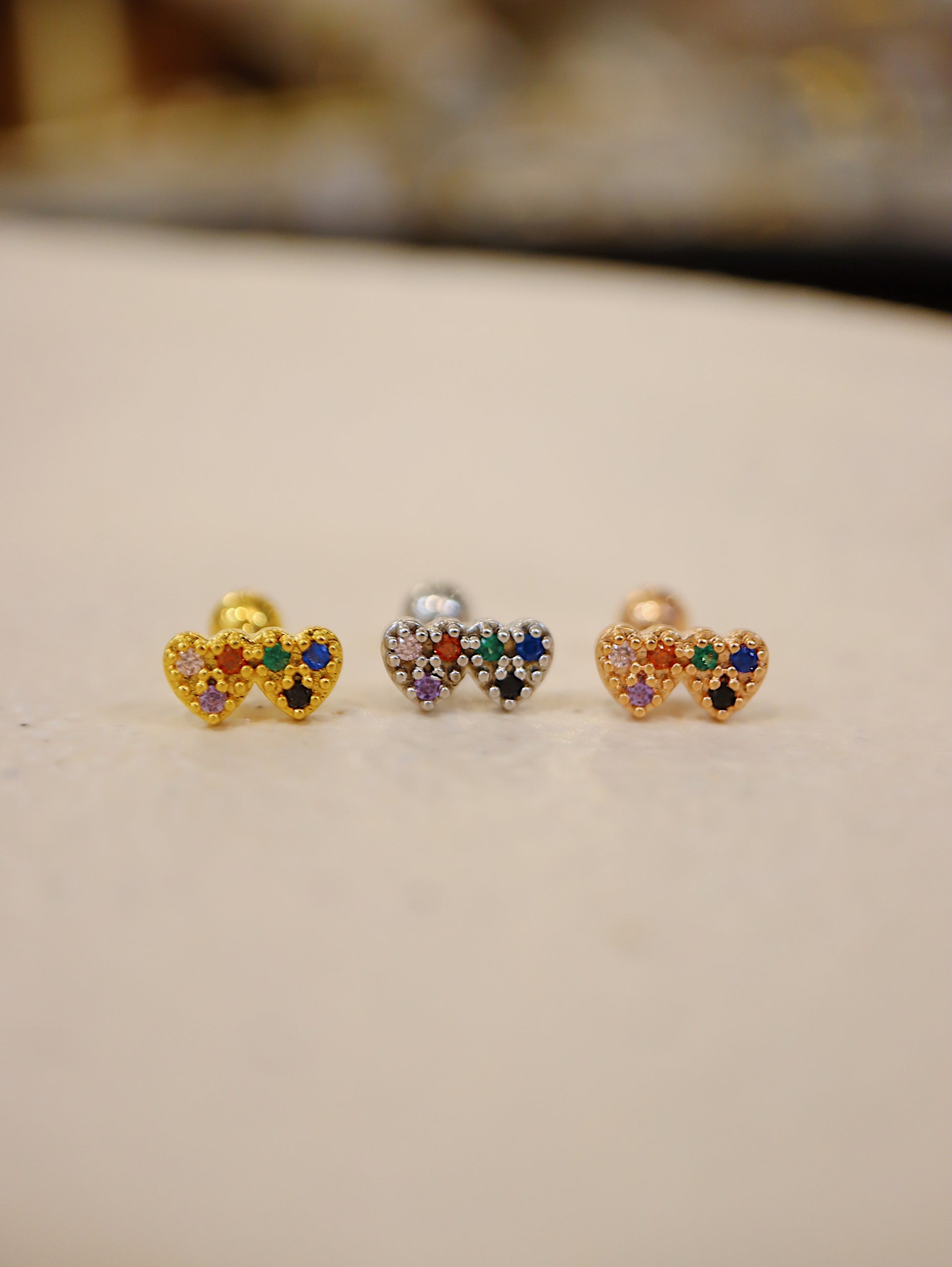 Double heart surgical steel piercing