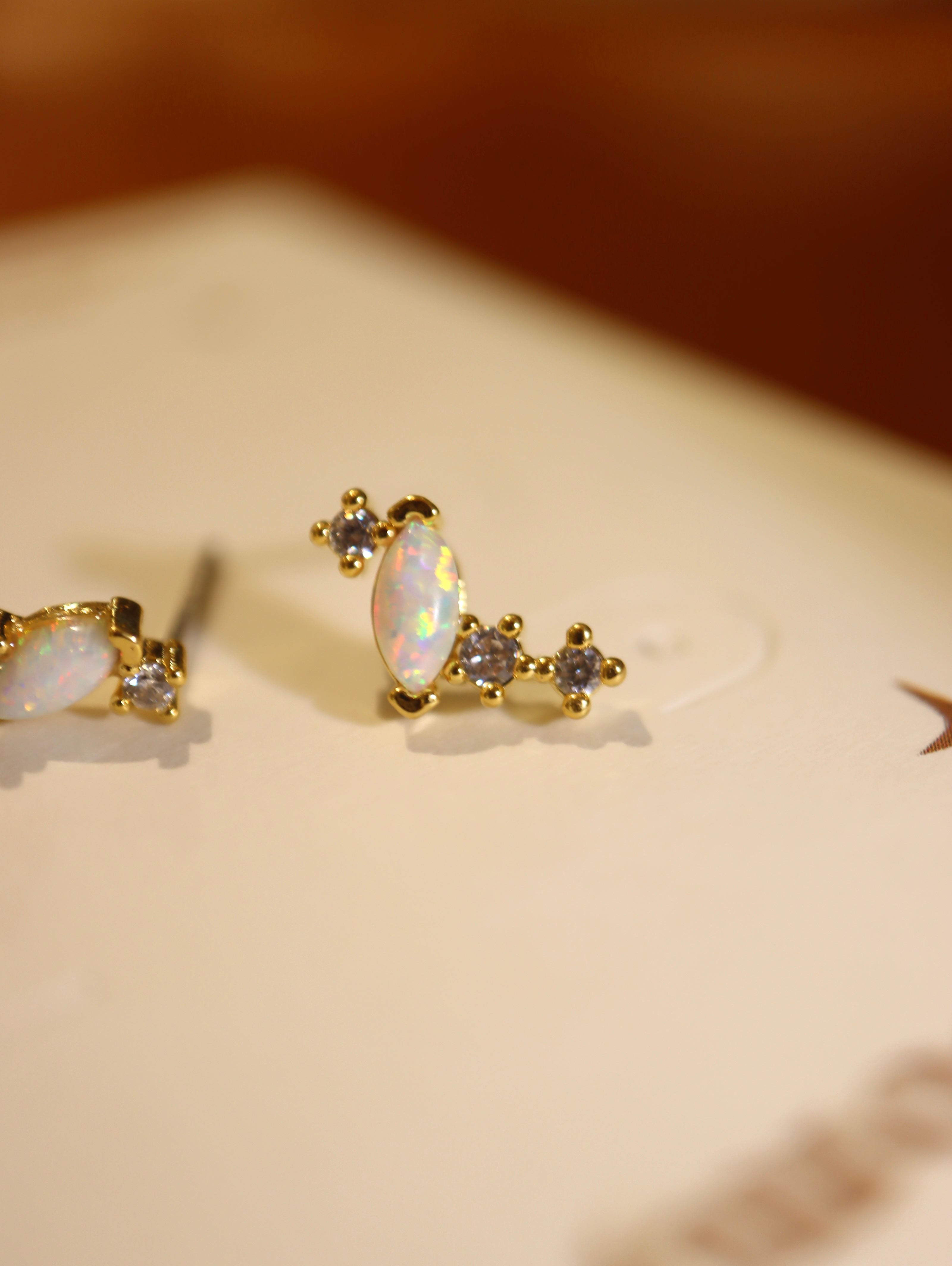 Opal Marquise & CZ Cluster Stud Earrings
