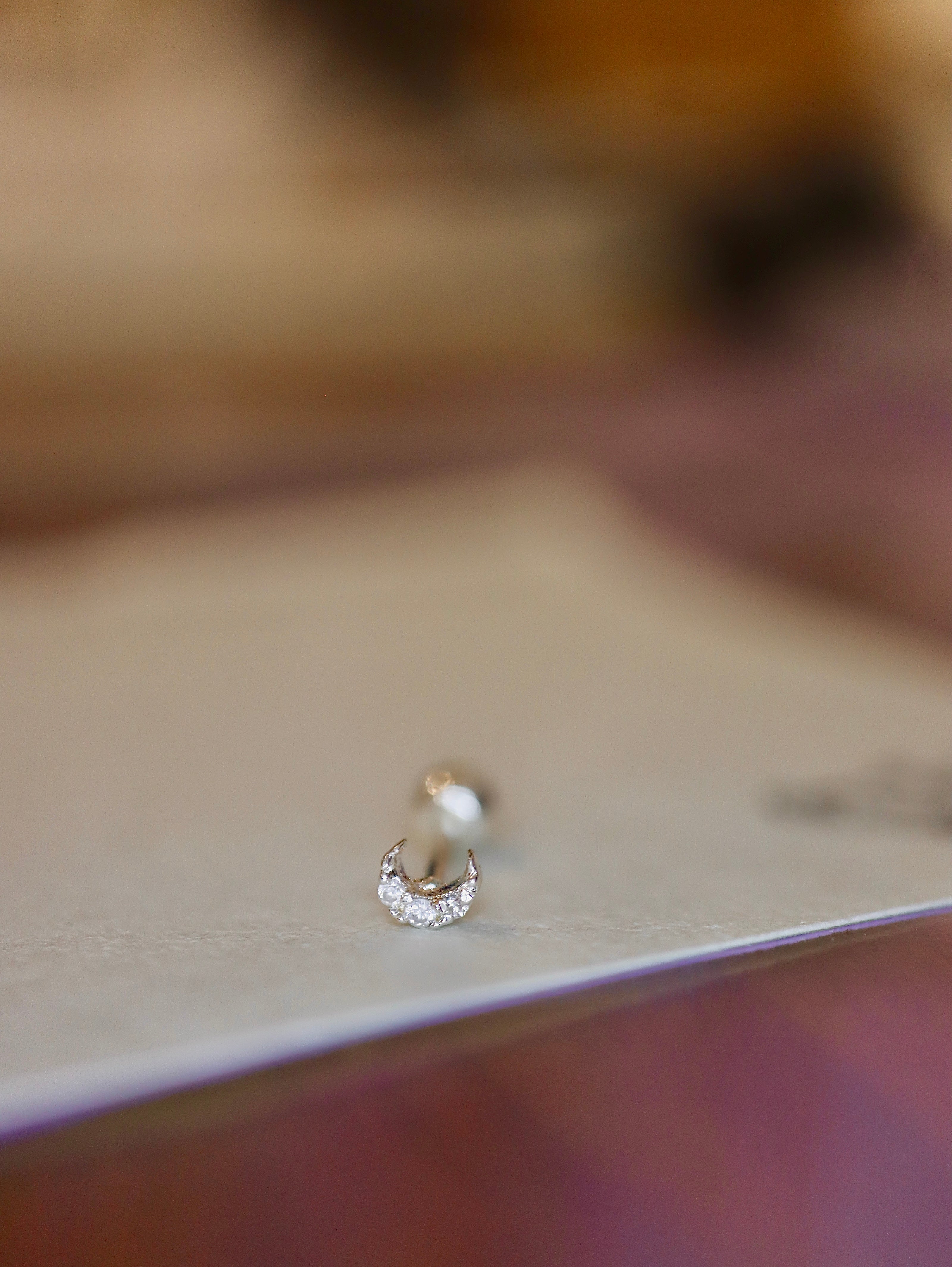 Mini crescent cz earring 925 silver stud piercing