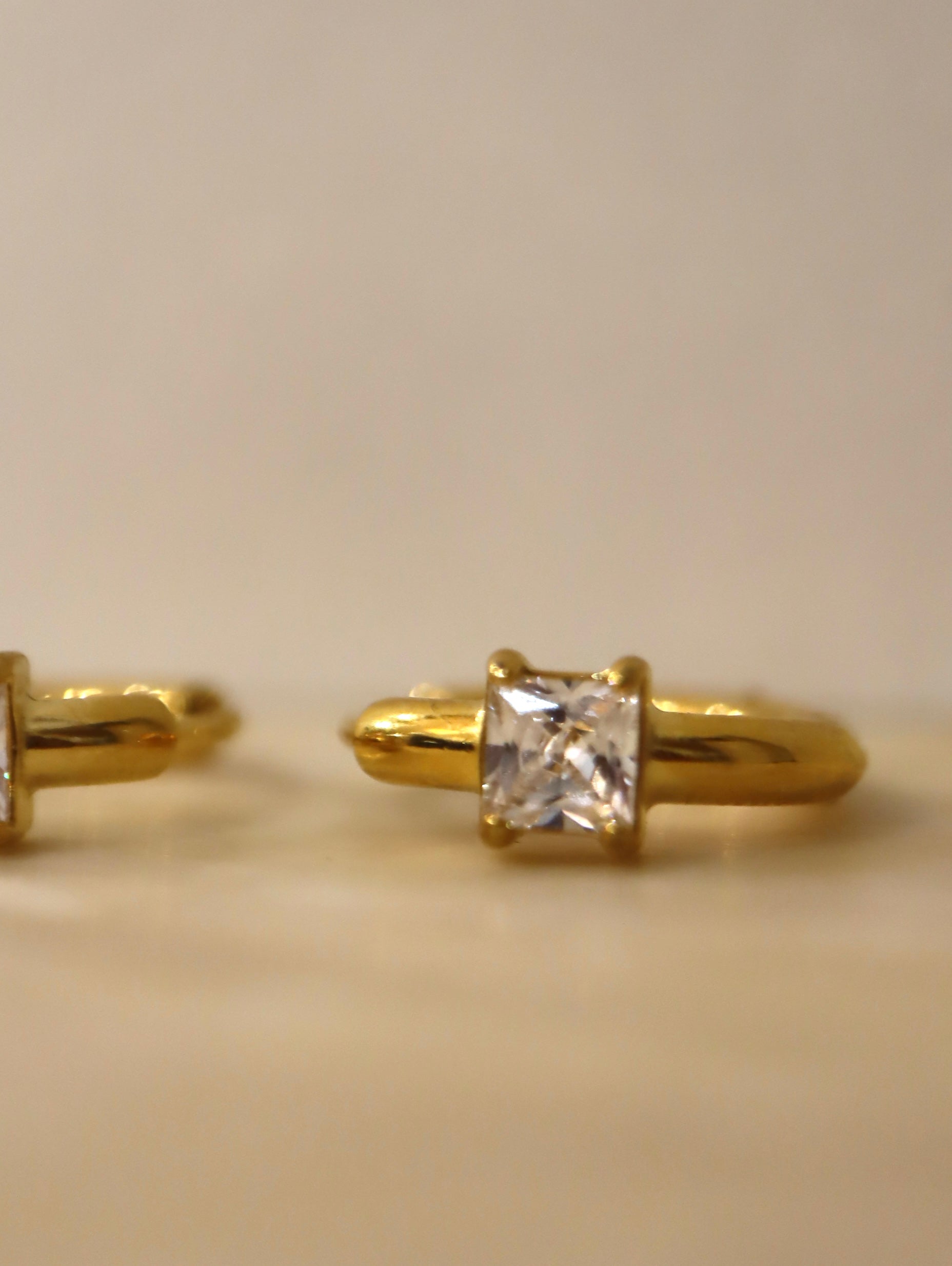 Square Solitaire Hoop Stainless Steel Earrings