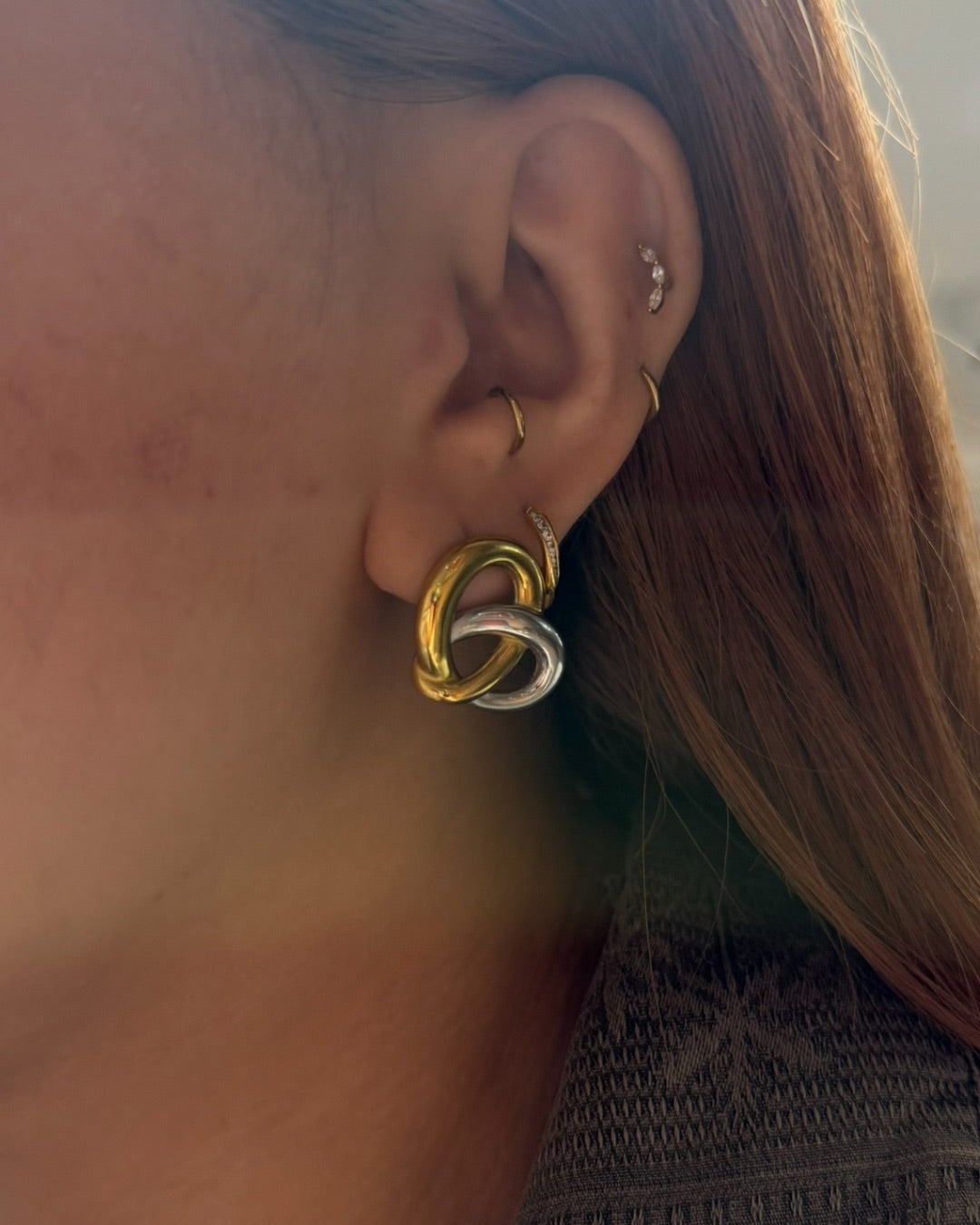 Golden-Silver Twist Stainless Steel Earrings