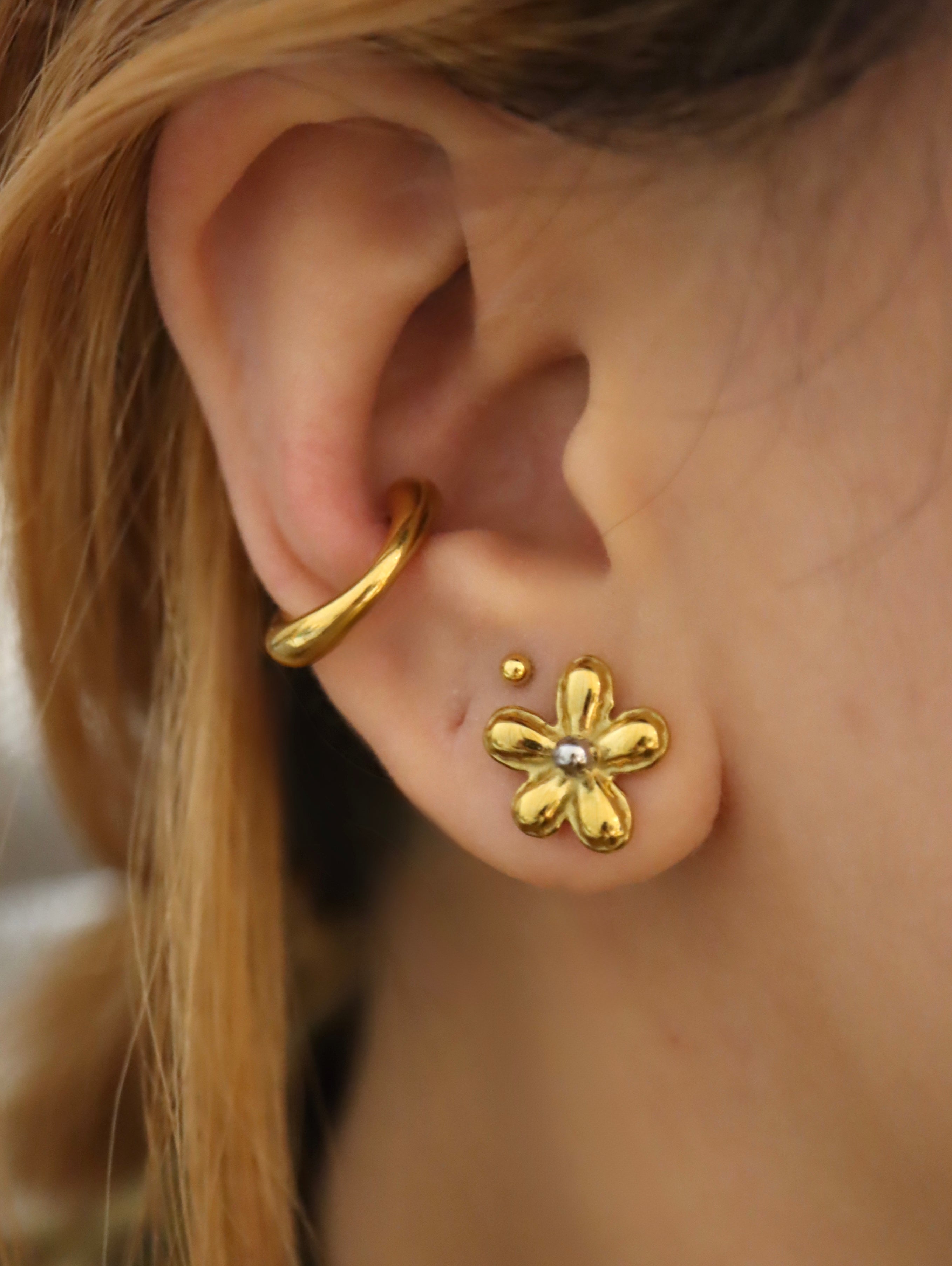 Mix tone stainless steel floral earrings