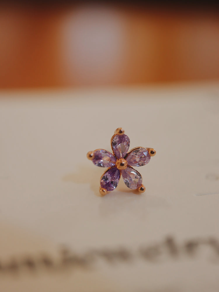 Flower cz surgical steel earring piercing