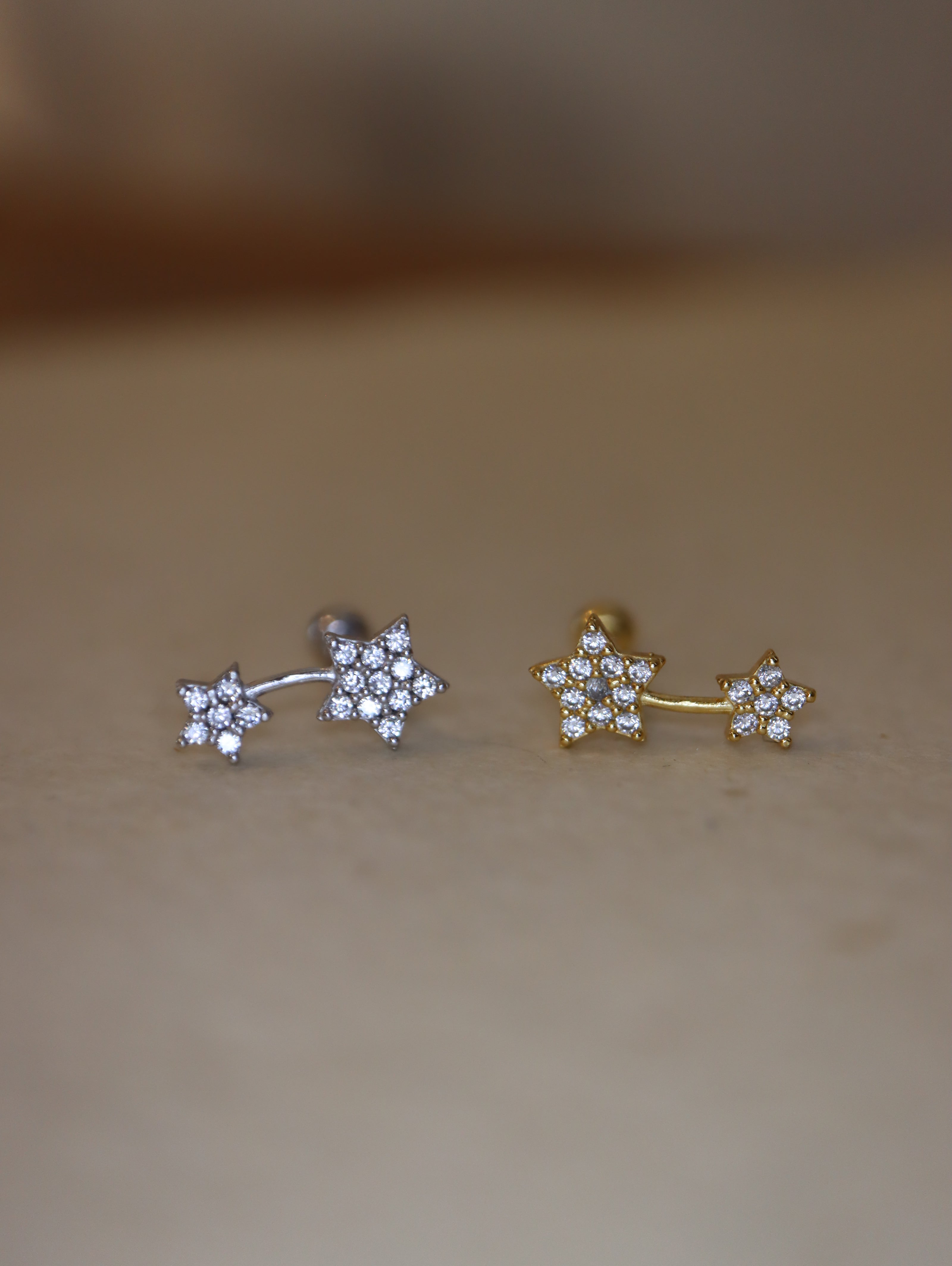 Double star cz 925 silver stud piercing (1pc)