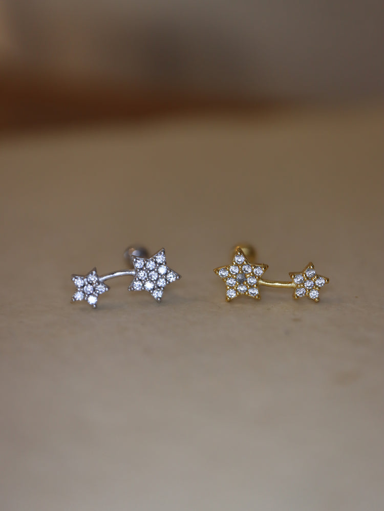 Double star cz 925 silver stud piercing (1pc)