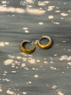 Two tone stud cz stainless steel earrings