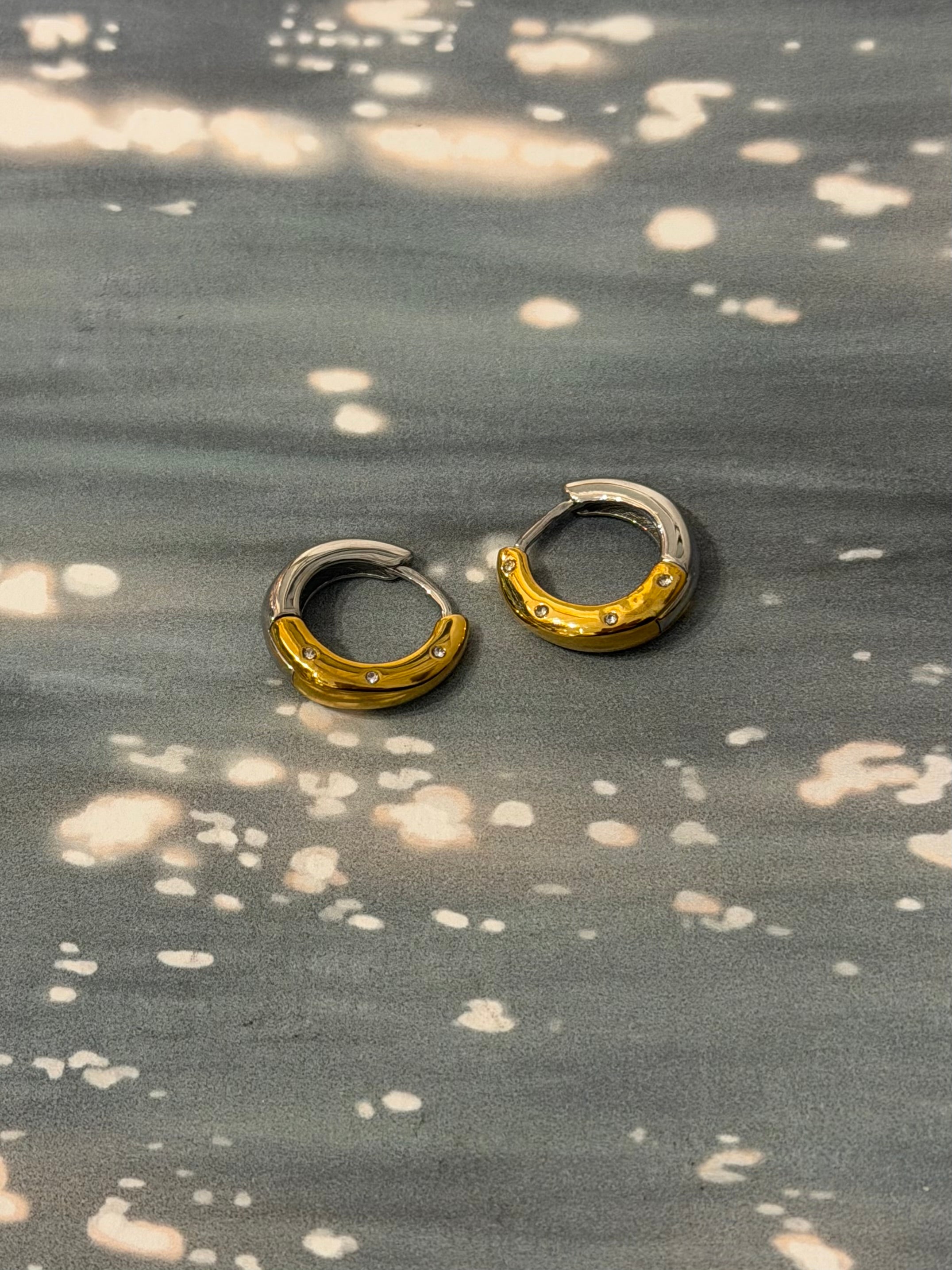 Two tone stud cz stainless steel earrings