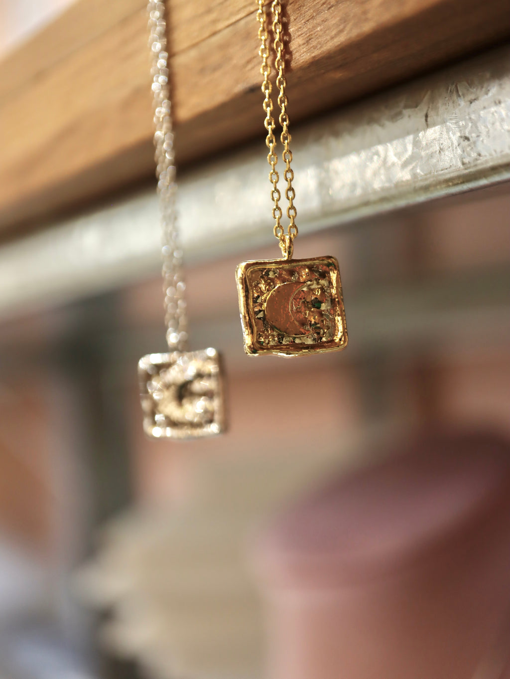 Crescent Moon Square pendant necklace