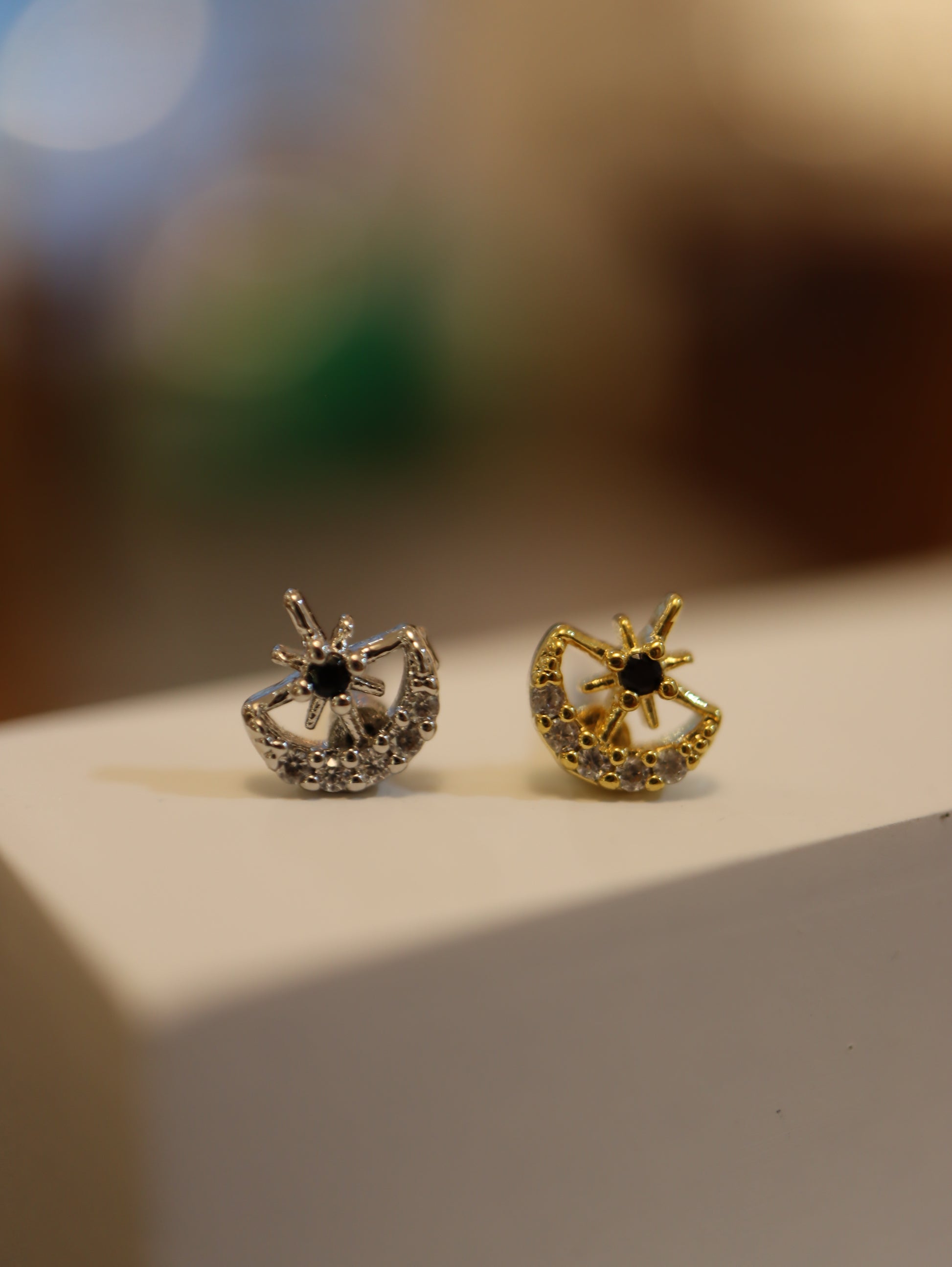 Crescent sparkle cz piercing surgical steel