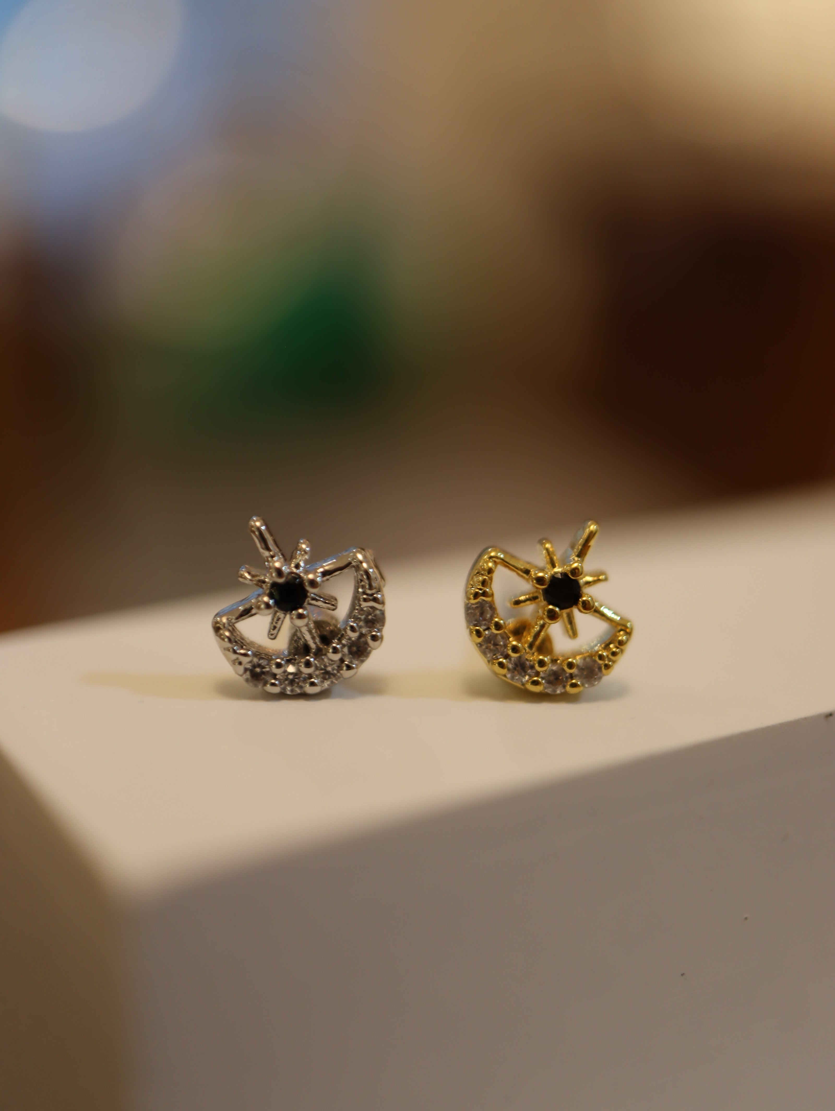 Crescent sparkle cz piercing surgical steel earring (1pc)