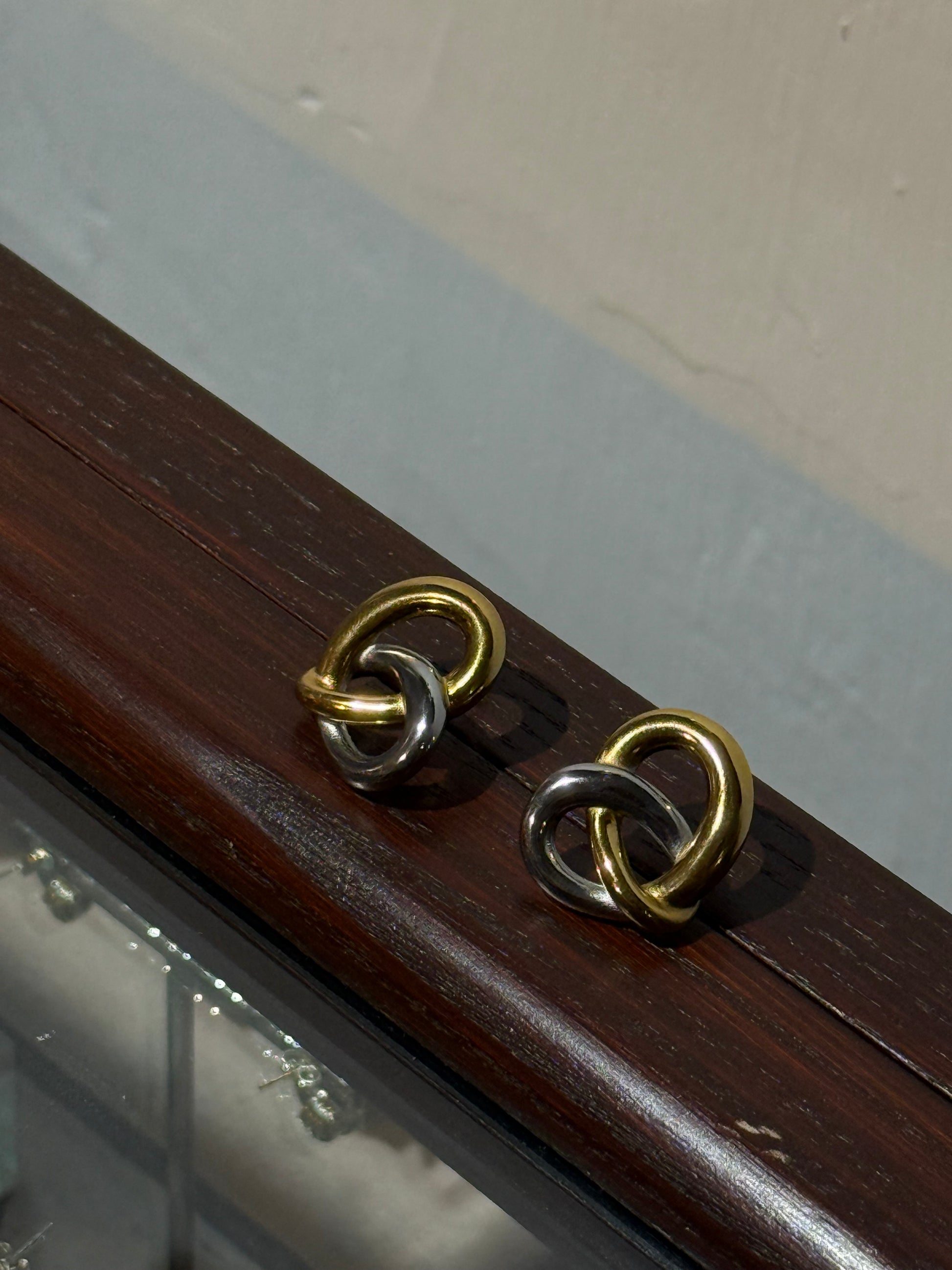 Golden-Silver Twist Stainless Steel Earrings