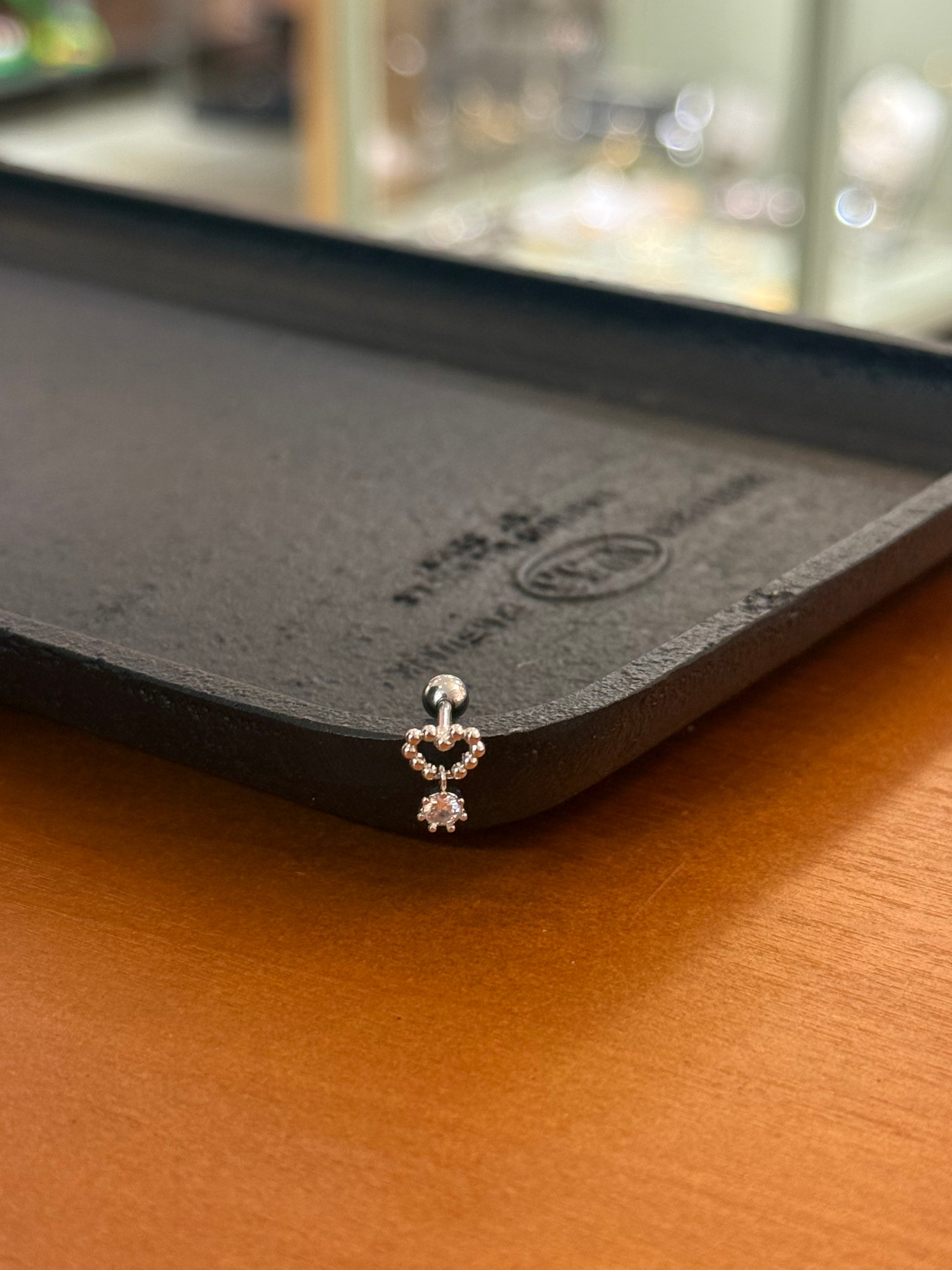 Heart drop cz surgical steel earring 16g