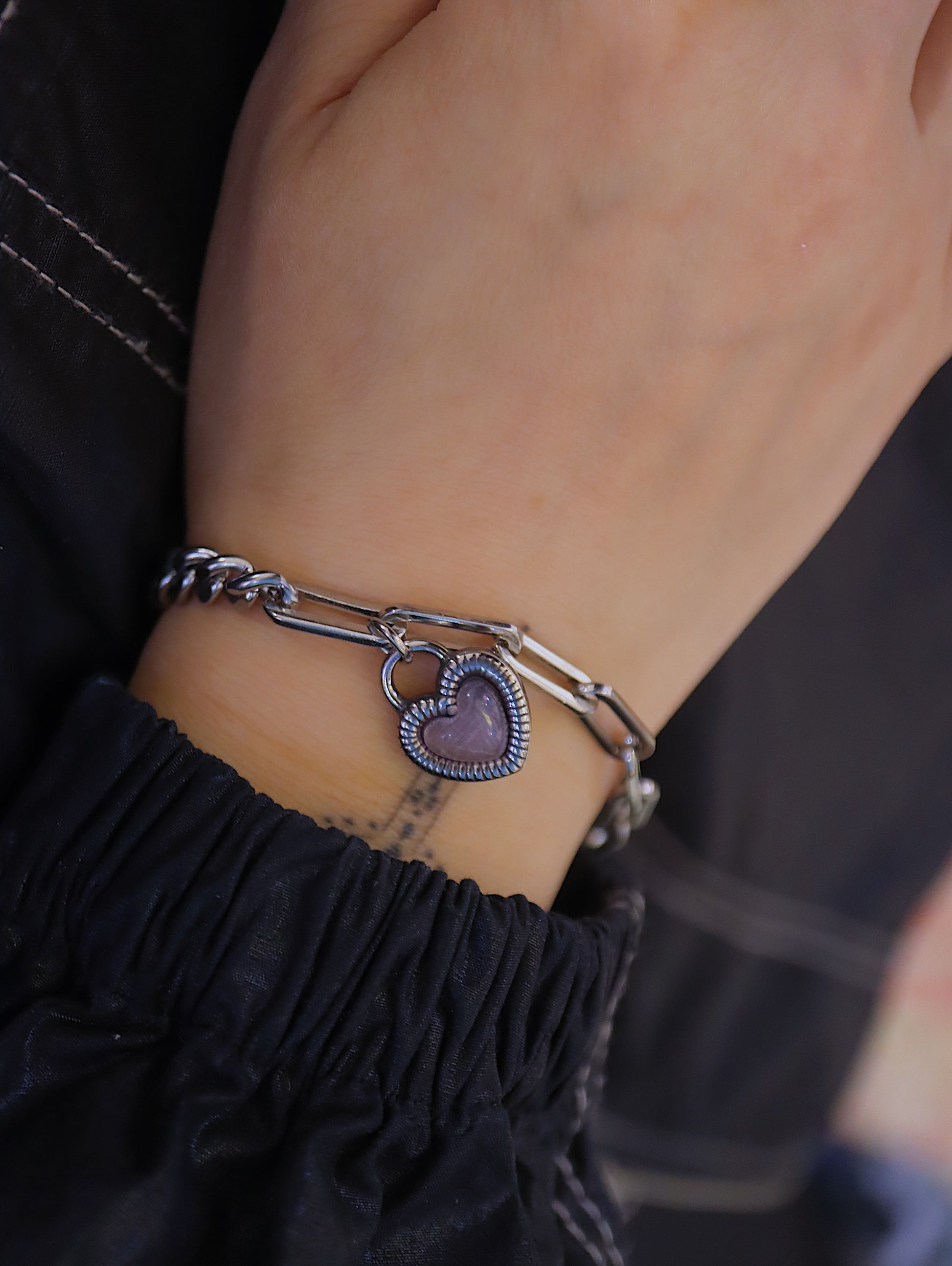 Duet Chain Heart Pendant Bracelet