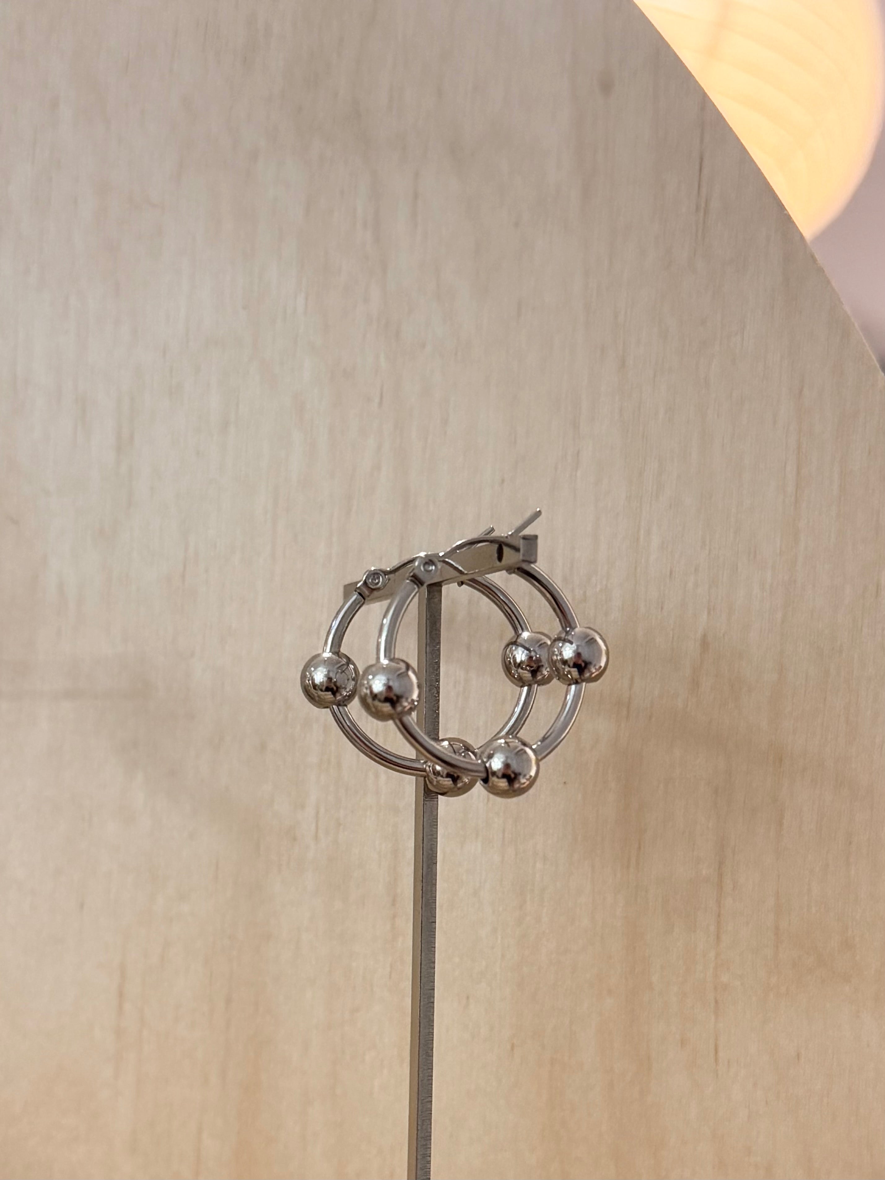 Triple Bead Hoop Stainless Steel Earrings