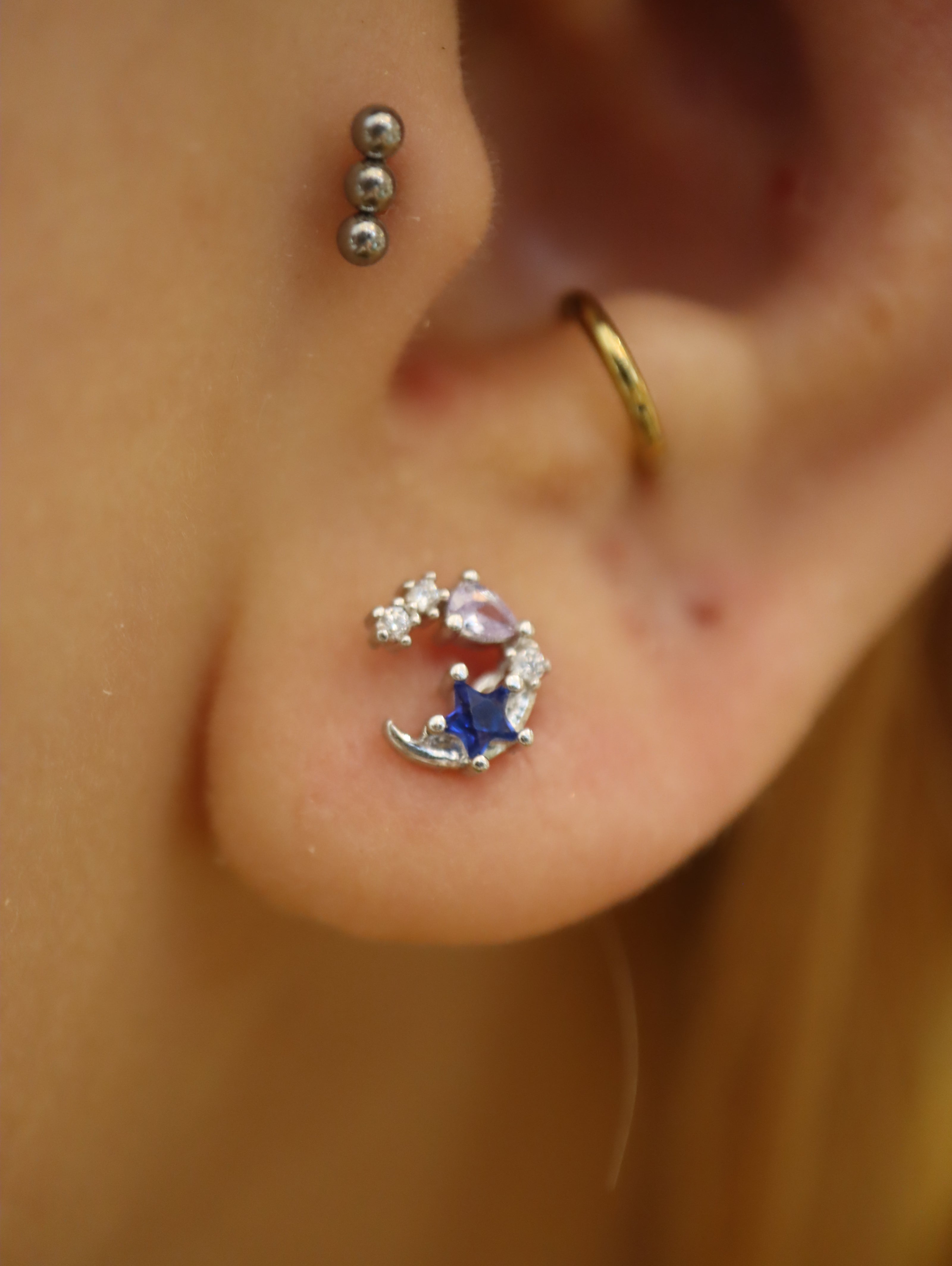 Crescent star stud surgical steel piercing (1pc)