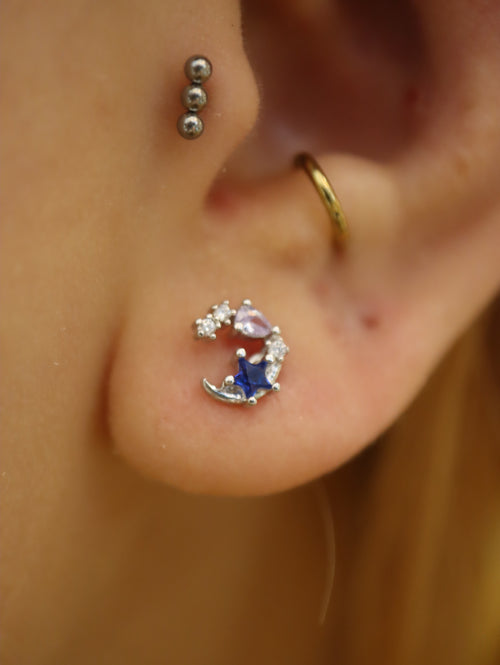 Crescent star stud surgical steel piercing (1pc)