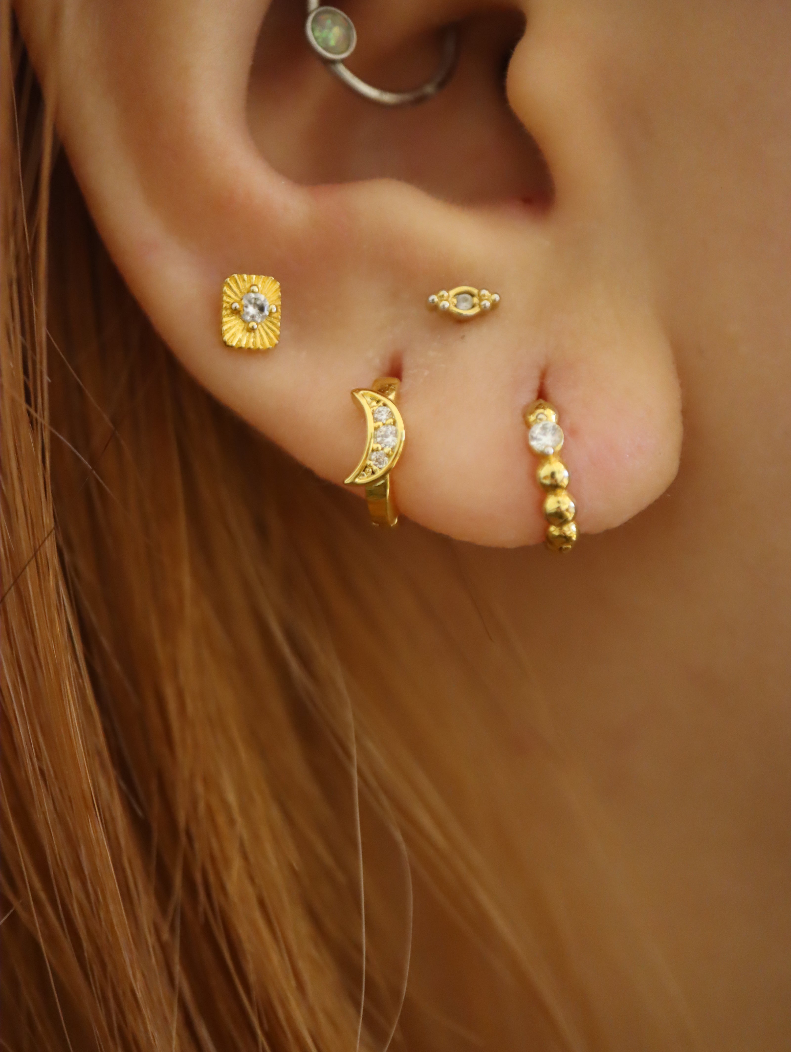 Crescent cz hinged surgical steel hoop piercing earring (1pc)