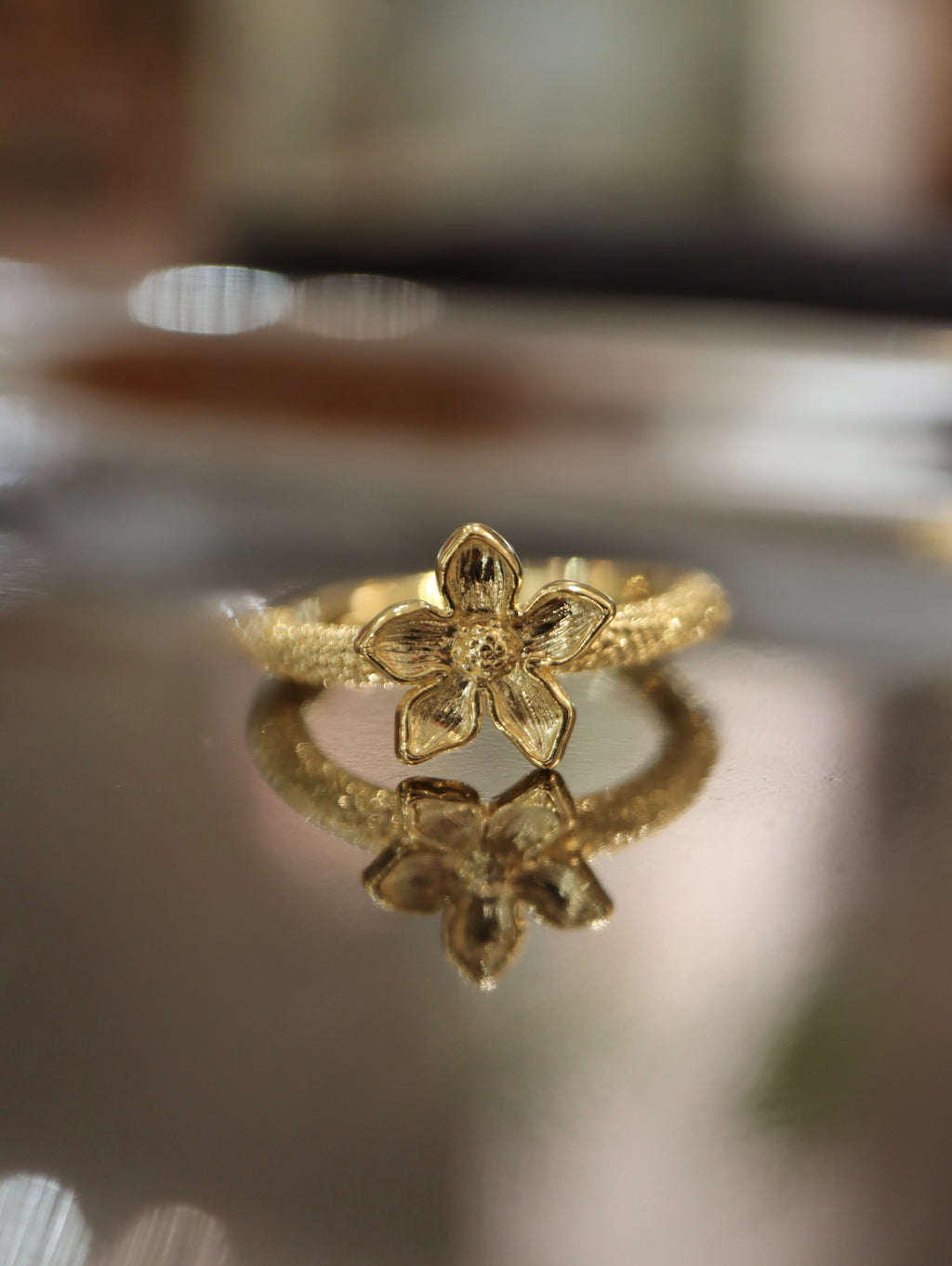Gold Plumeria Flower Ring
