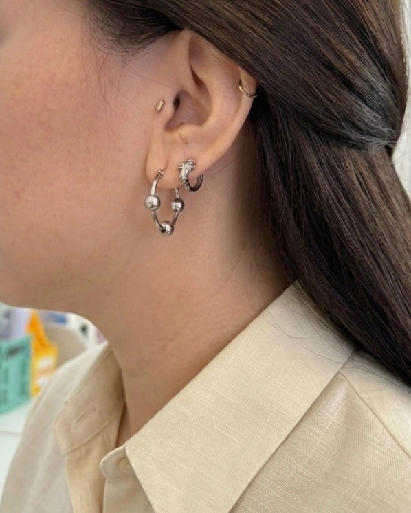 Triple Bead Hoop Stainless Steel Earrings