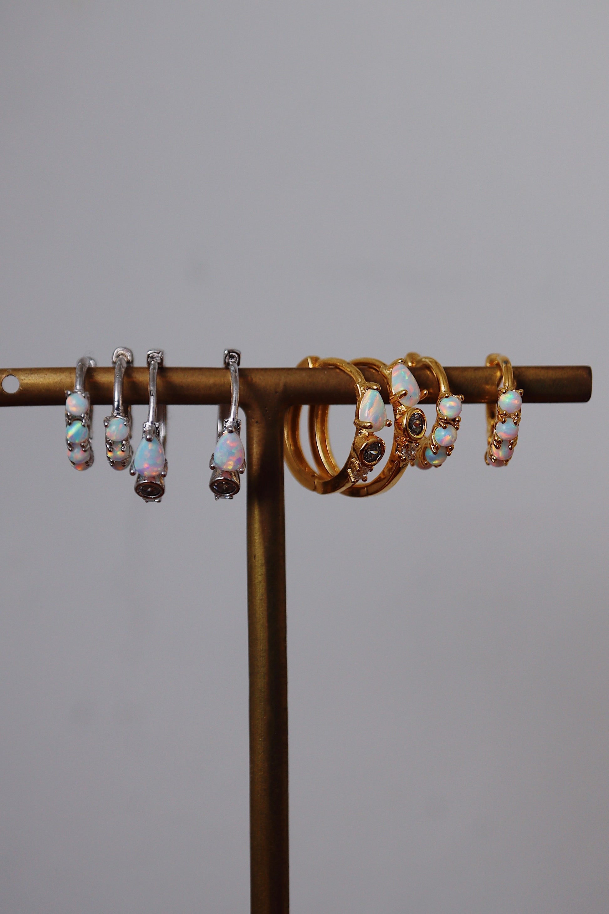 Opal cz S925 hinged hoop earrings
