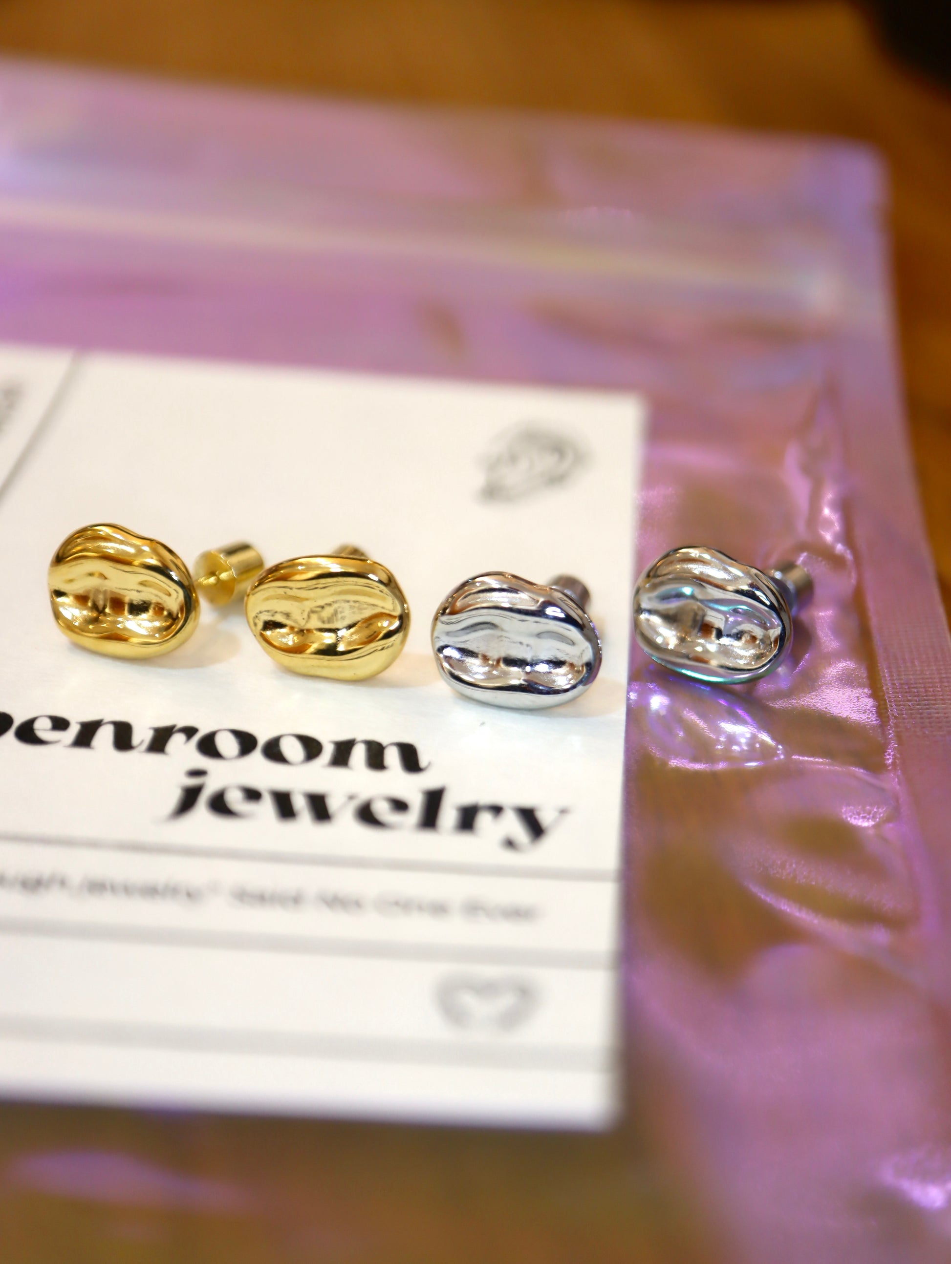 Irregular oval stainless steel earrings