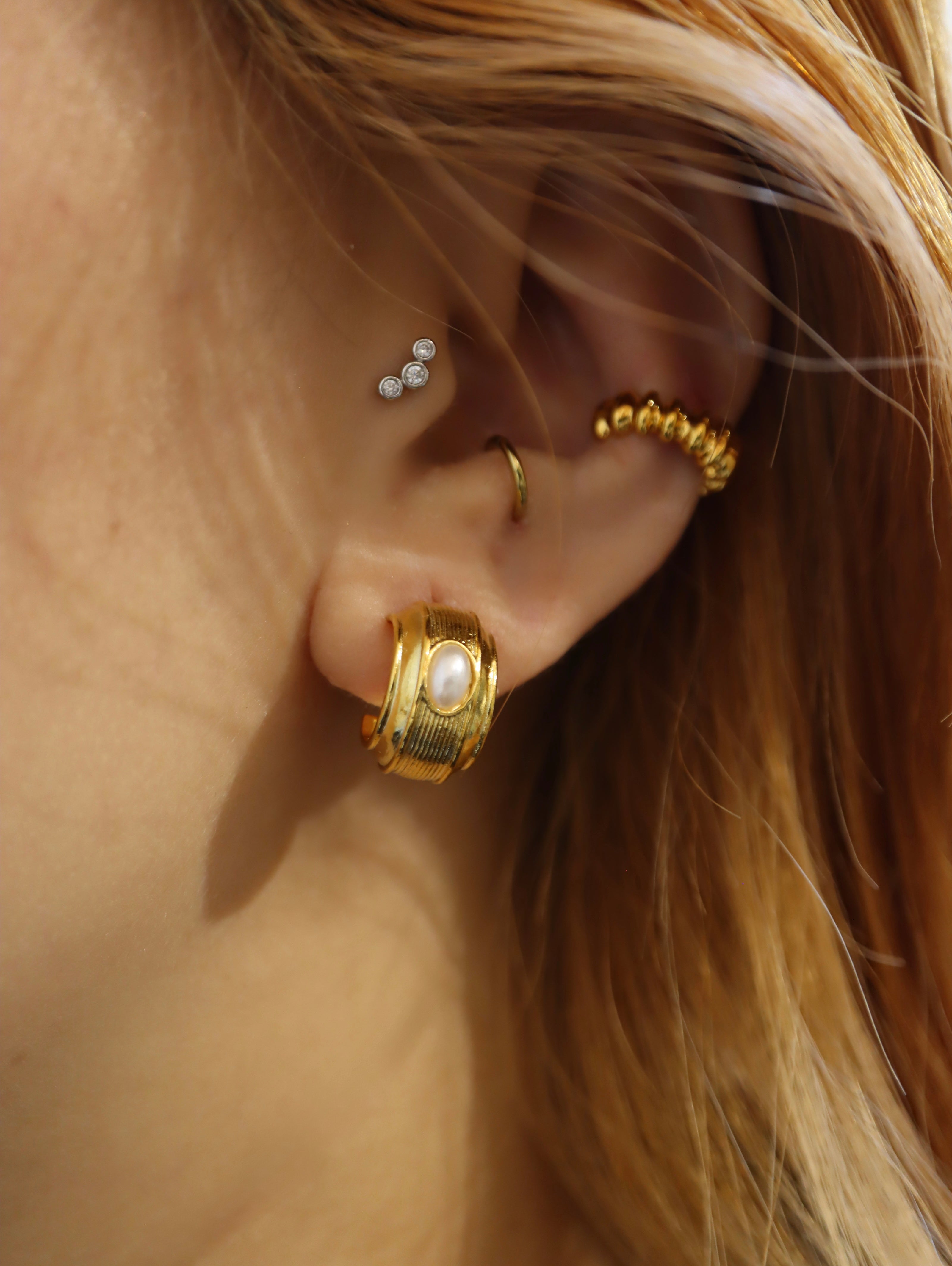 Ridged Pearl Earrings