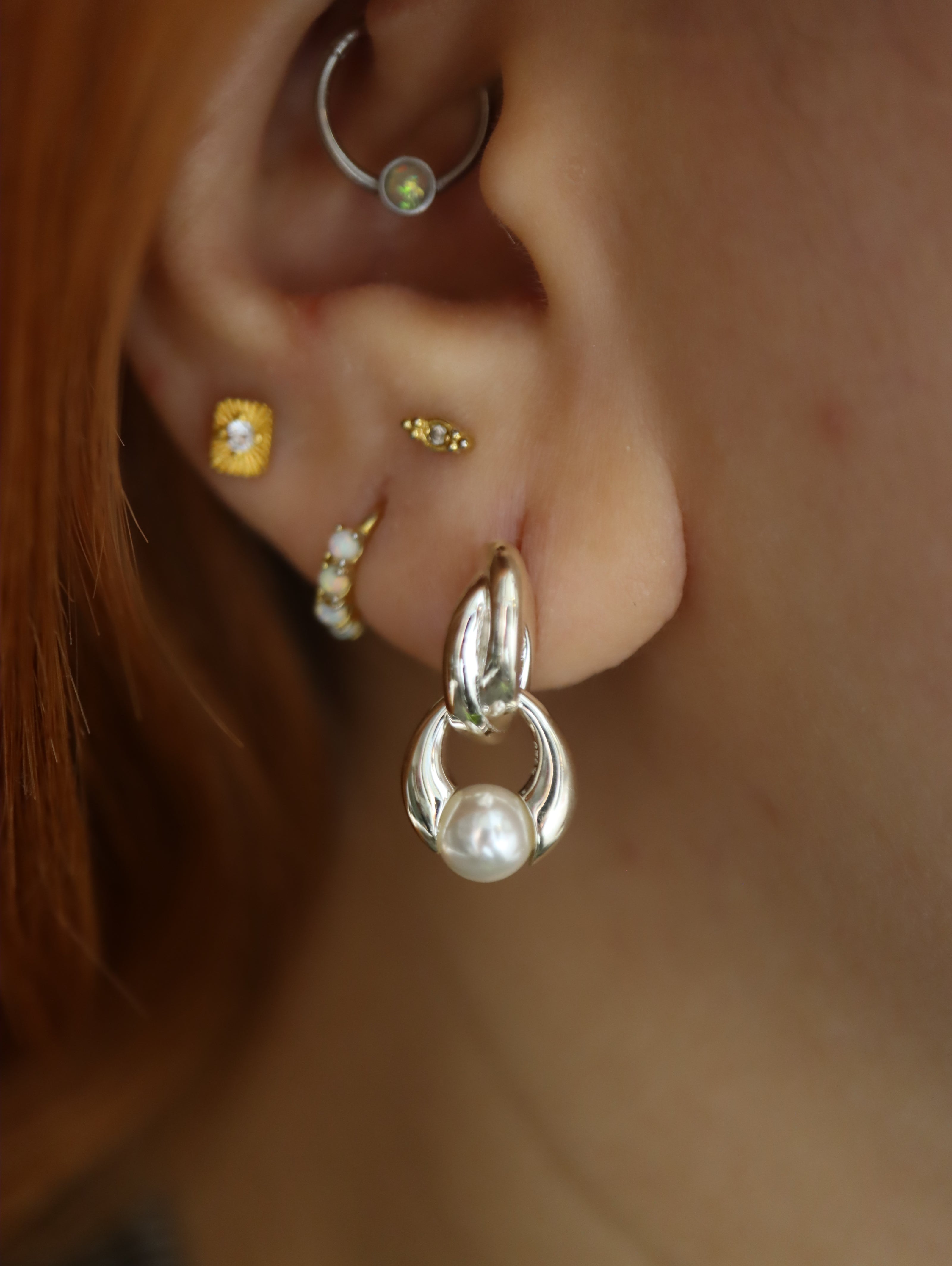 Interlock pearl 925 silver earrings