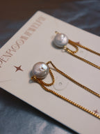 Pearl drop chain brass earrings