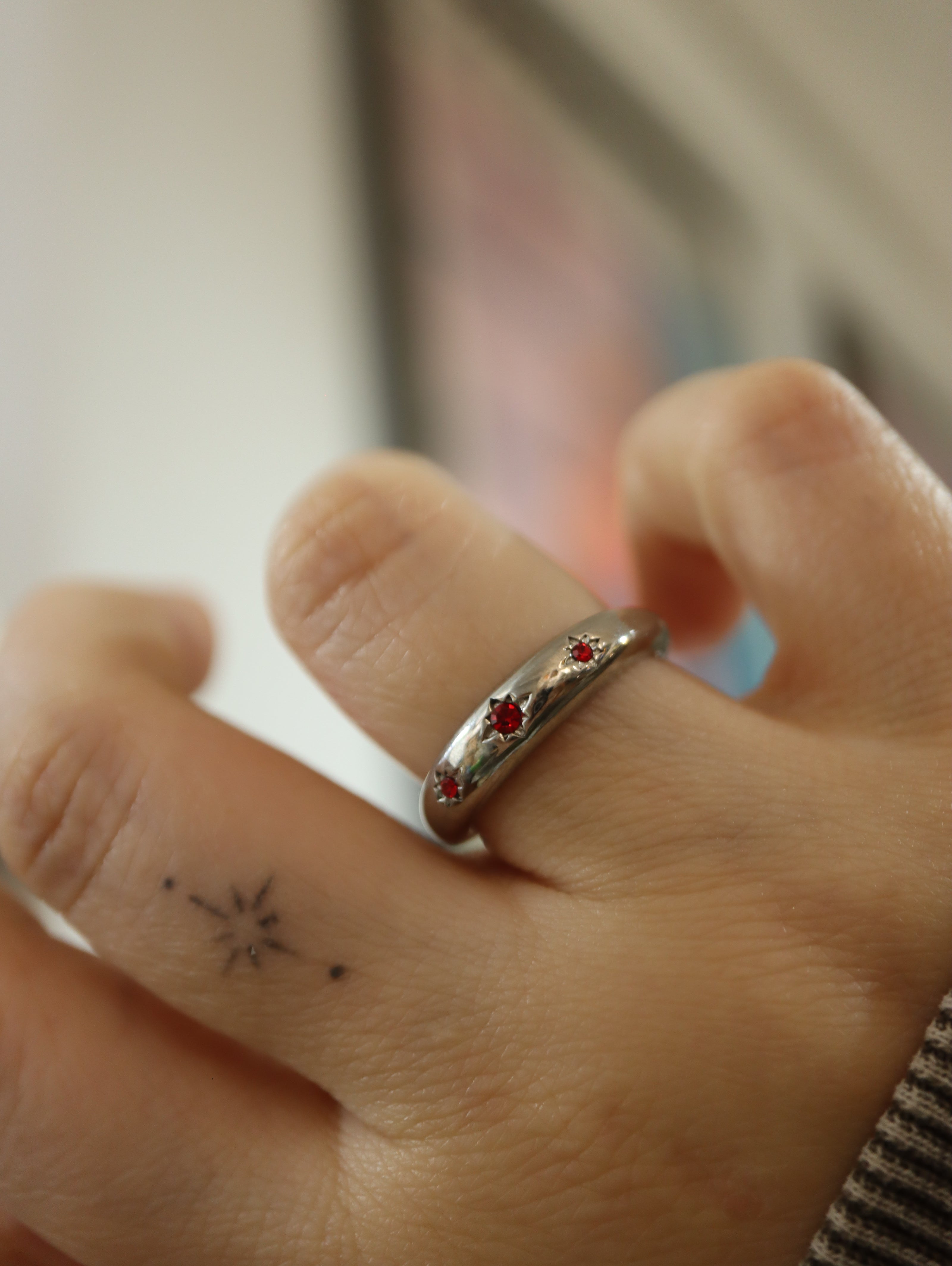 Red cz stainless steel ring