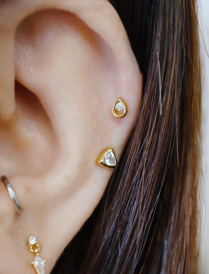 Raindrop stud cz flat back s925 piercing