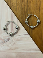 Triple Bead Hoop Stainless Steel Earrings