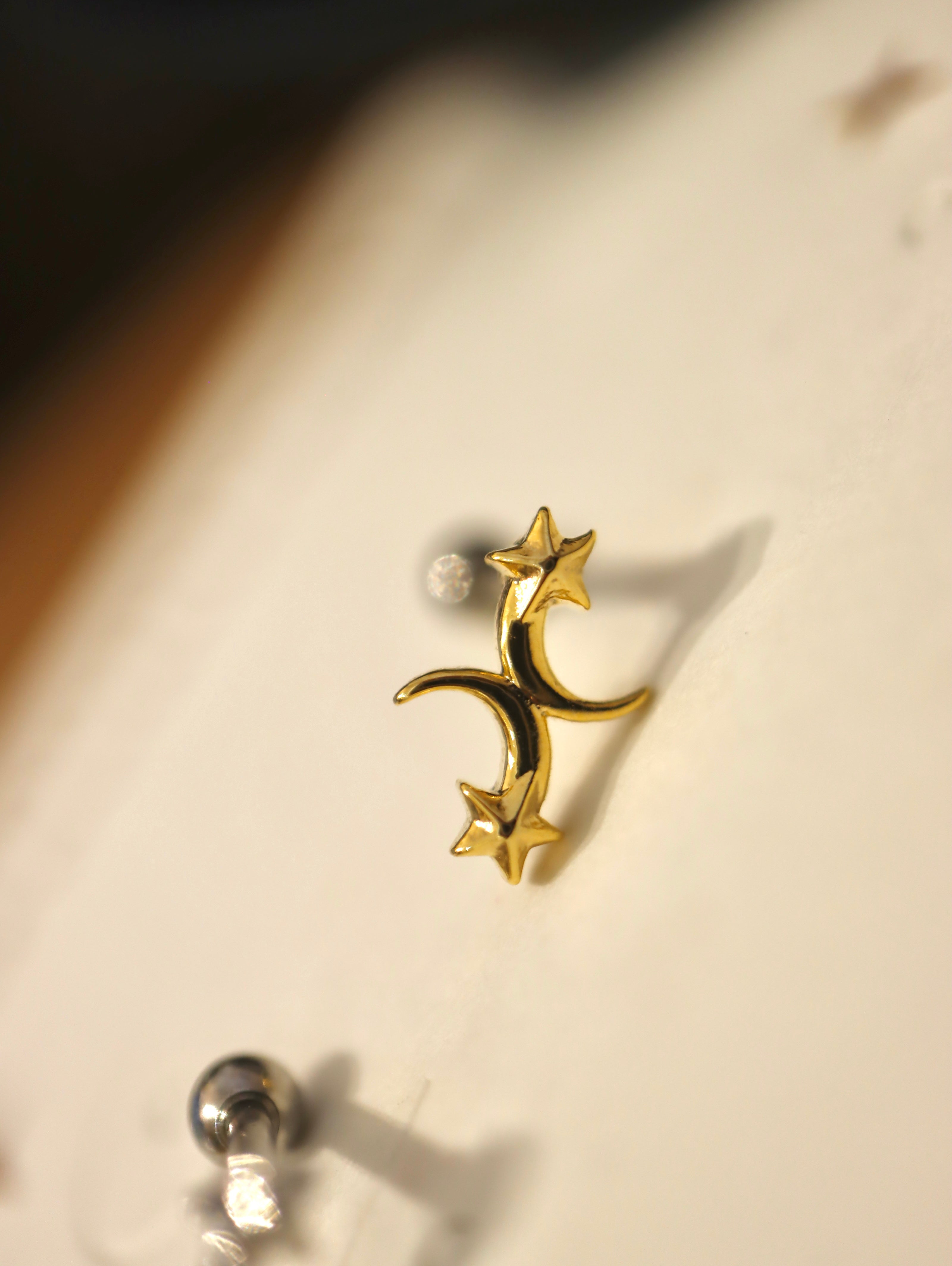 Double crescent and star surgical steel stud piercing (1pc)