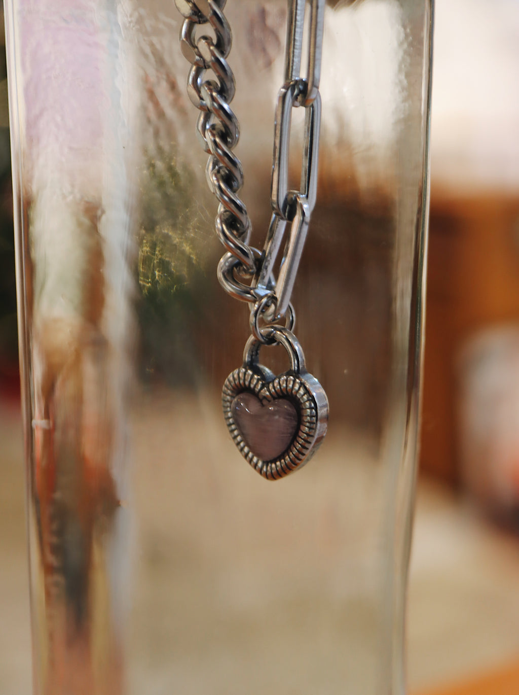 Duet Chain Heart Pendant Bracelet