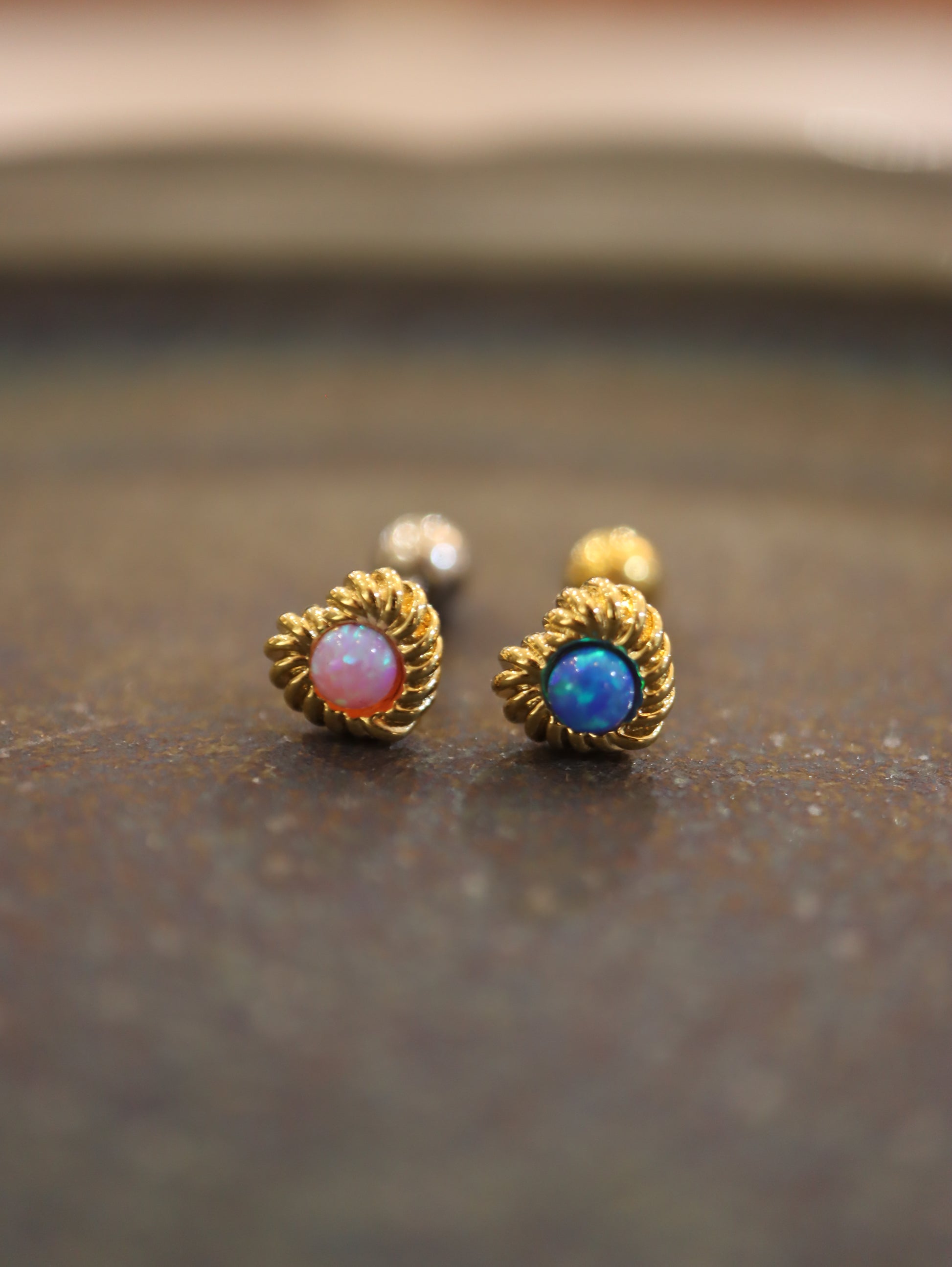 Heart and Opal surgical steel 316 stud earring piercing