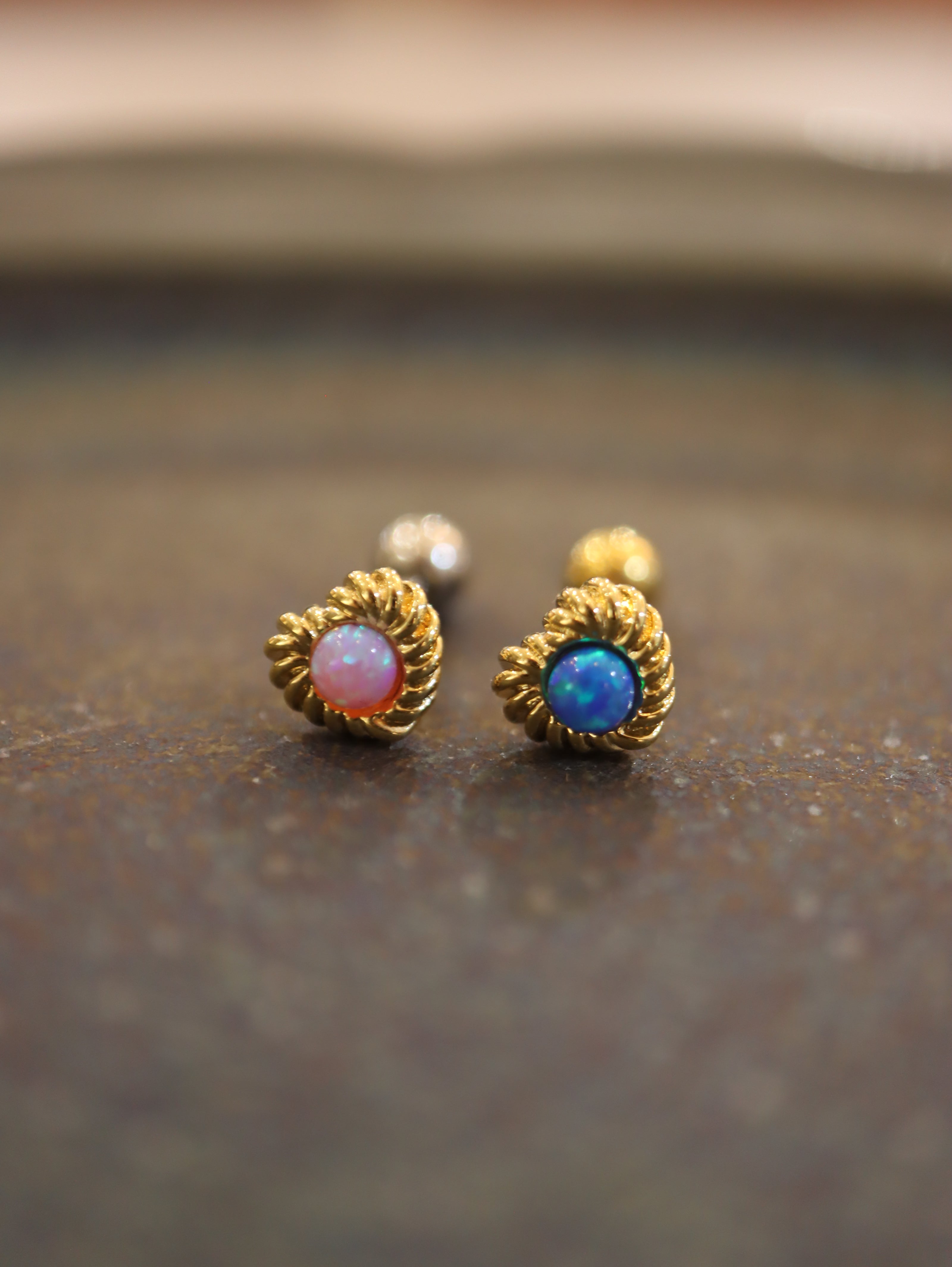 Heart and Opal surgical steel 316 stud earring piercing