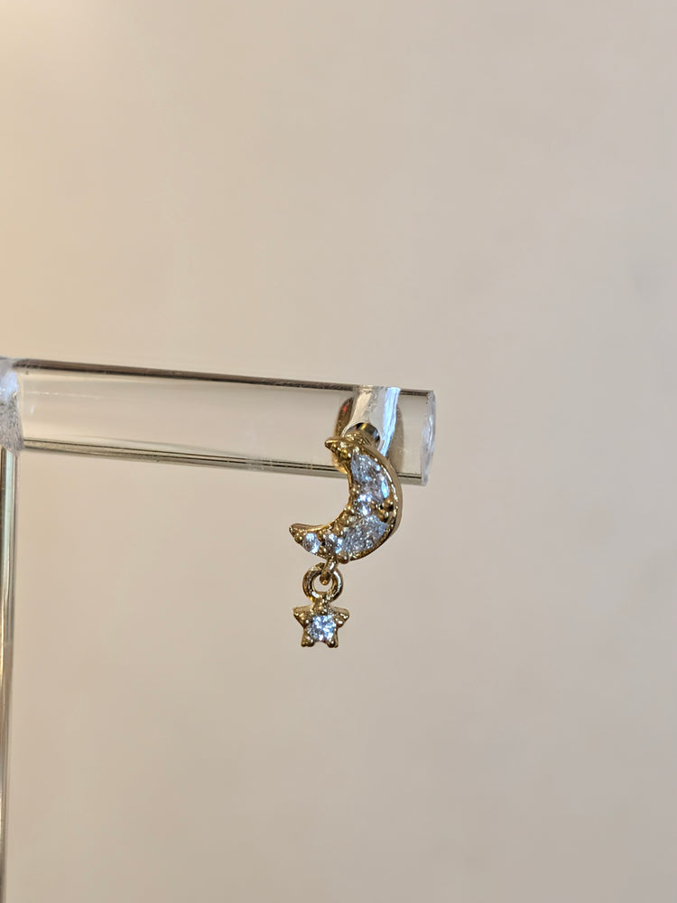 Crescent moon drop star cz surgical steel stud piercing (1pc)